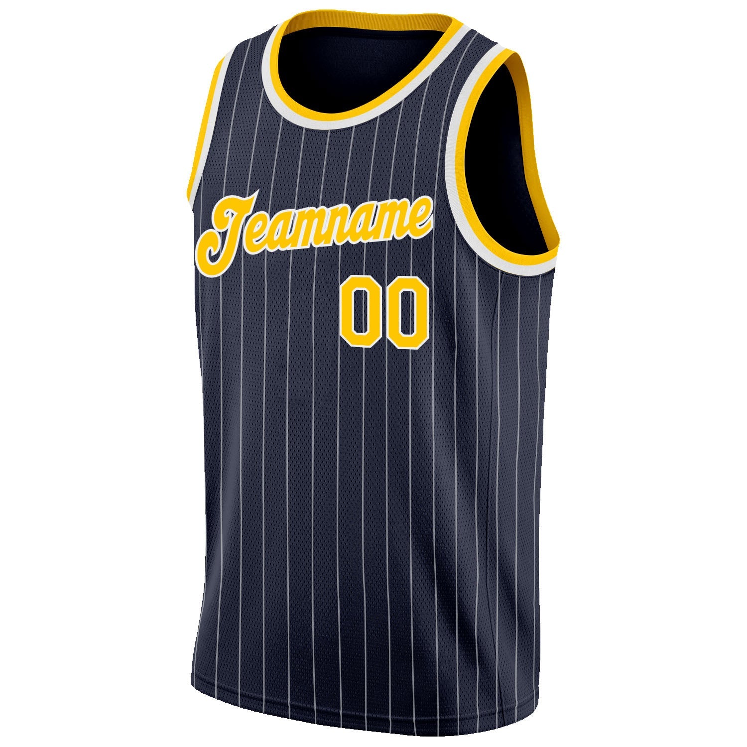 Custom Navy White Pinstripe Gold-White Authentic Basketball Jersey view 5