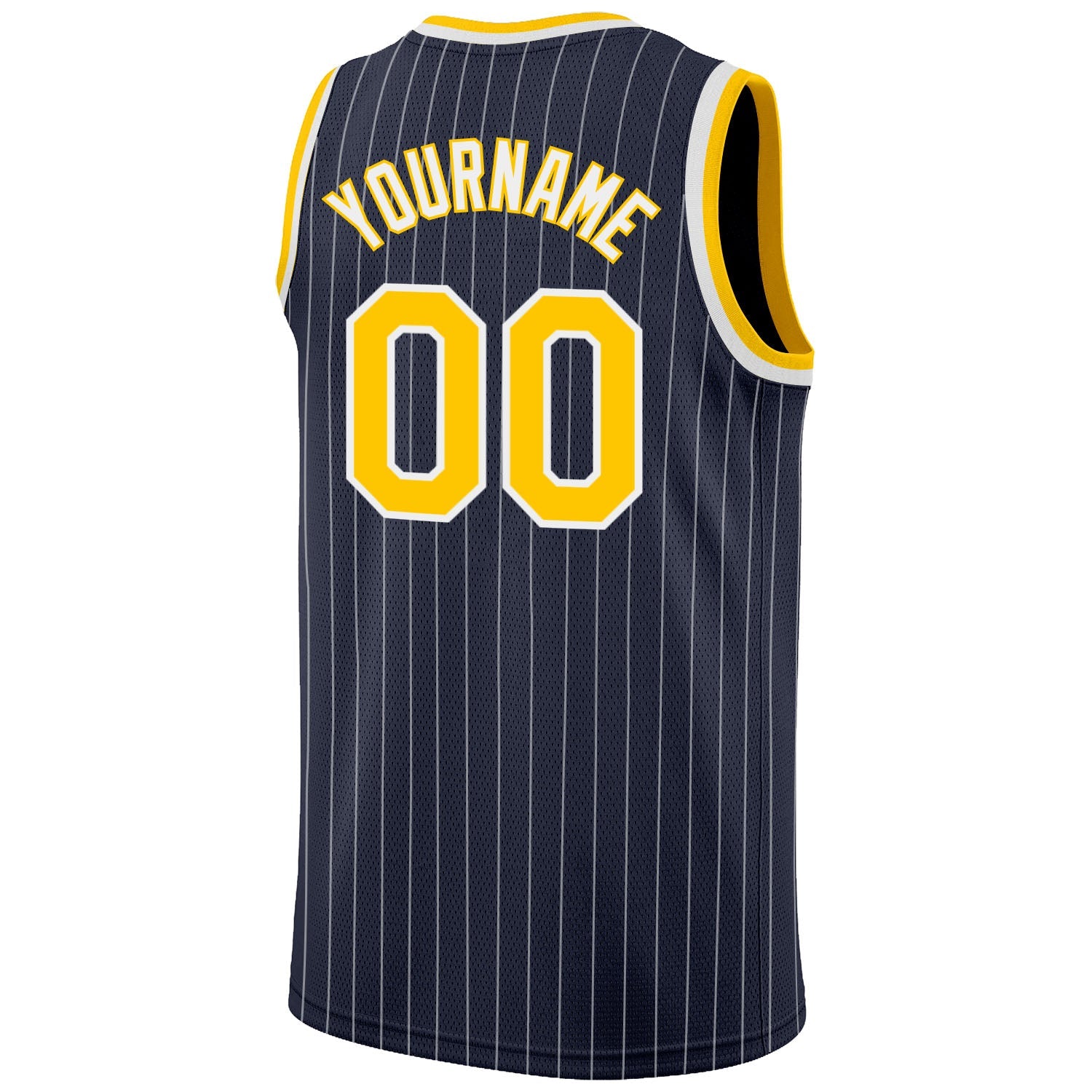 Custom Navy White Pinstripe Gold-White Authentic Basketball Jersey view 6