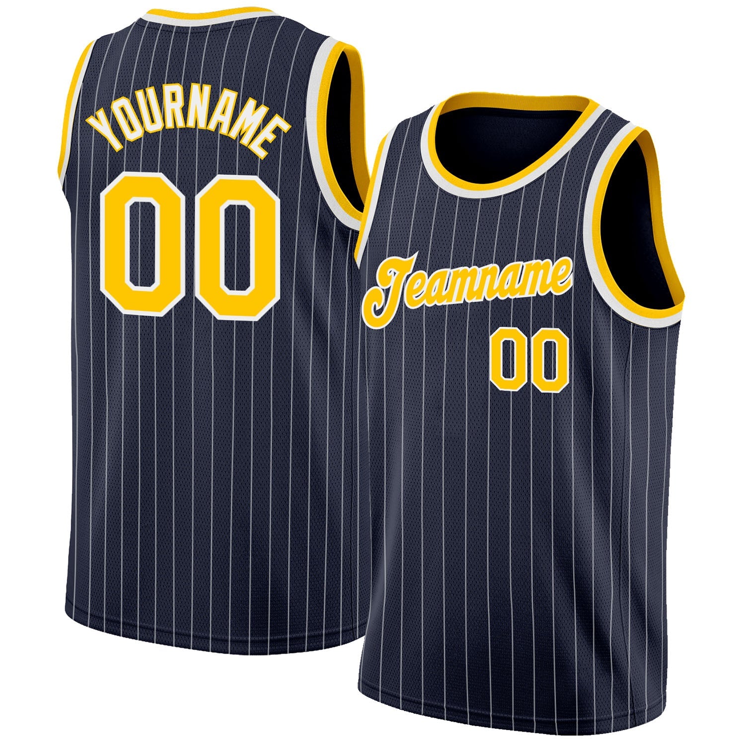 Custom Navy White Pinstripe Gold-White Authentic Basketball Jersey - Main View