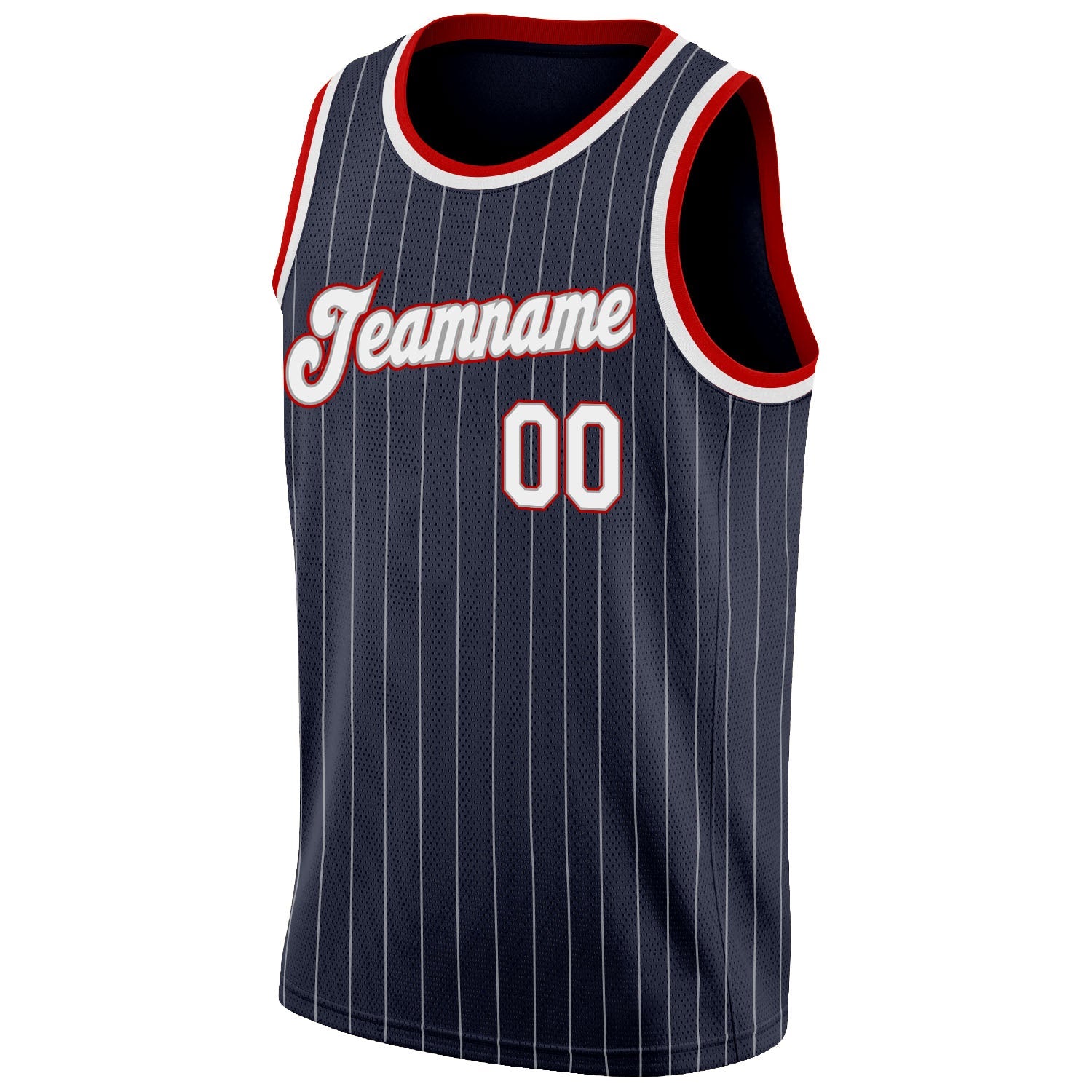 Custom Navy White Pinstripe White-Red Authentic Basketball Jersey view 5