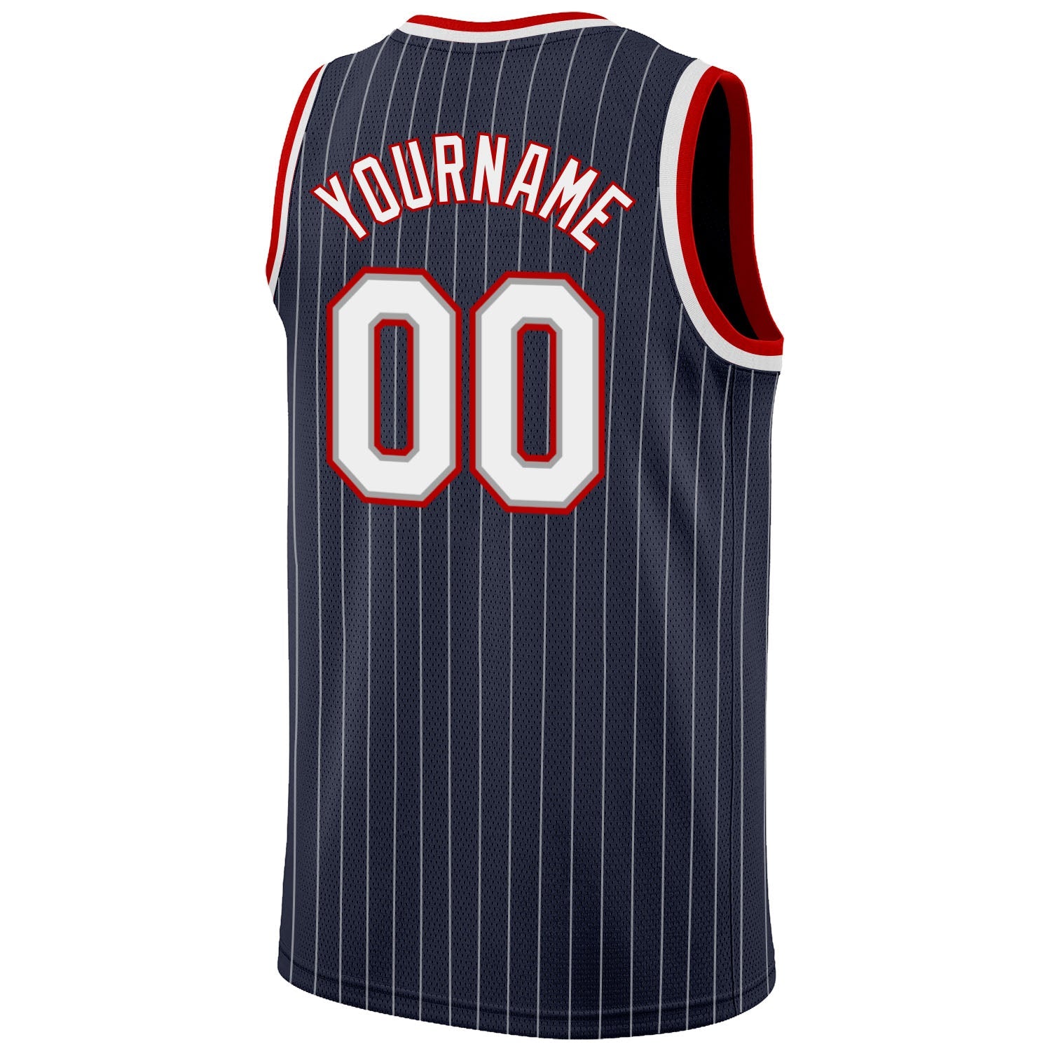 Custom Navy White Pinstripe White-Red Authentic Basketball Jersey view 6