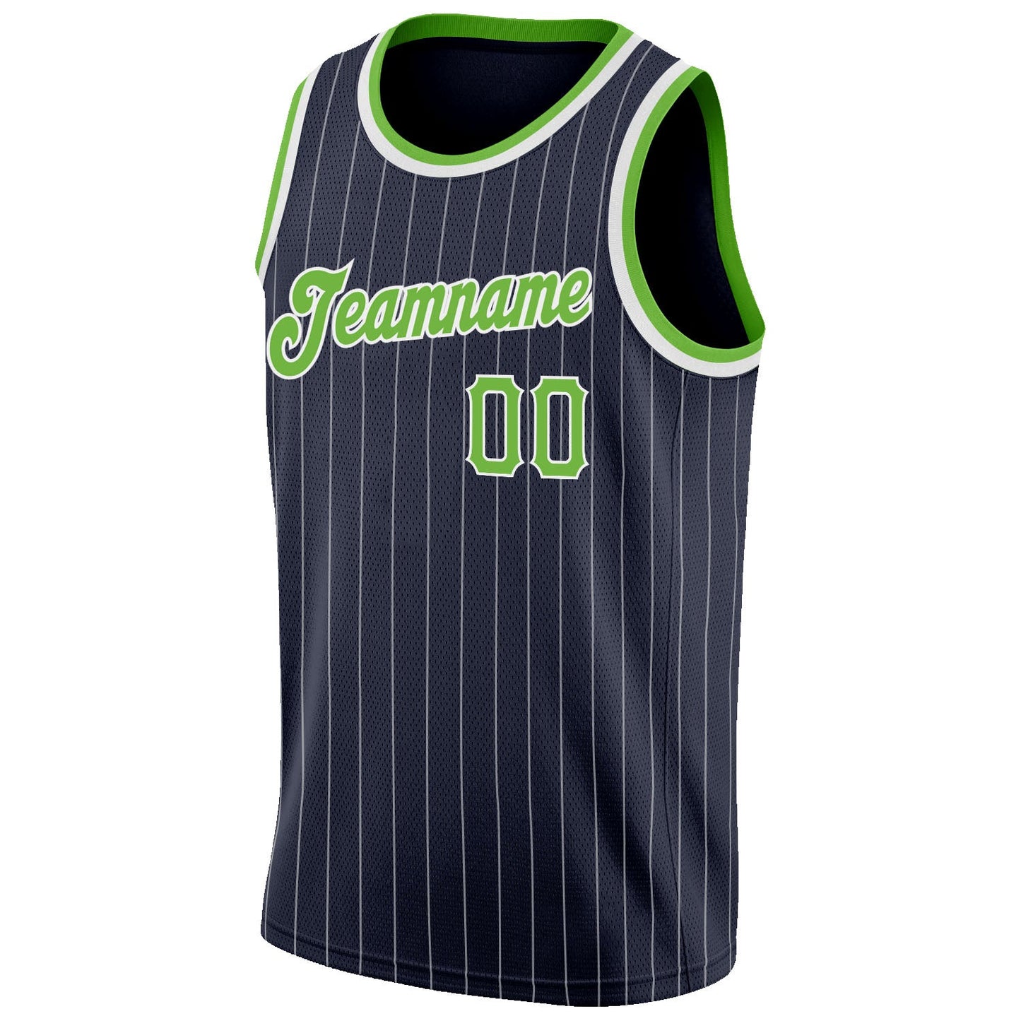 Custom Navy White Pinstripe Neon Green-White Authentic Basketball Jersey view 5