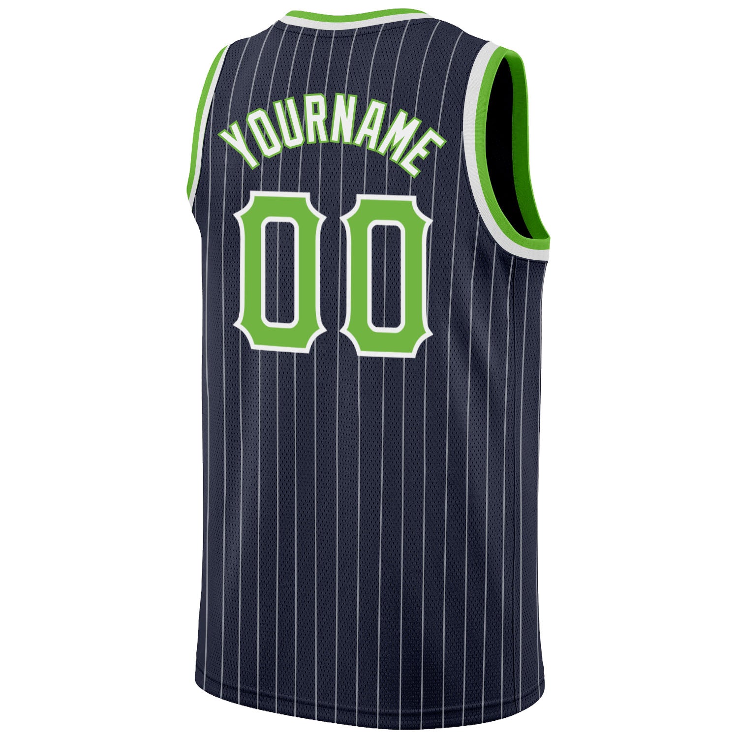 Custom Navy White Pinstripe Neon Green-White Authentic Basketball Jersey view 6