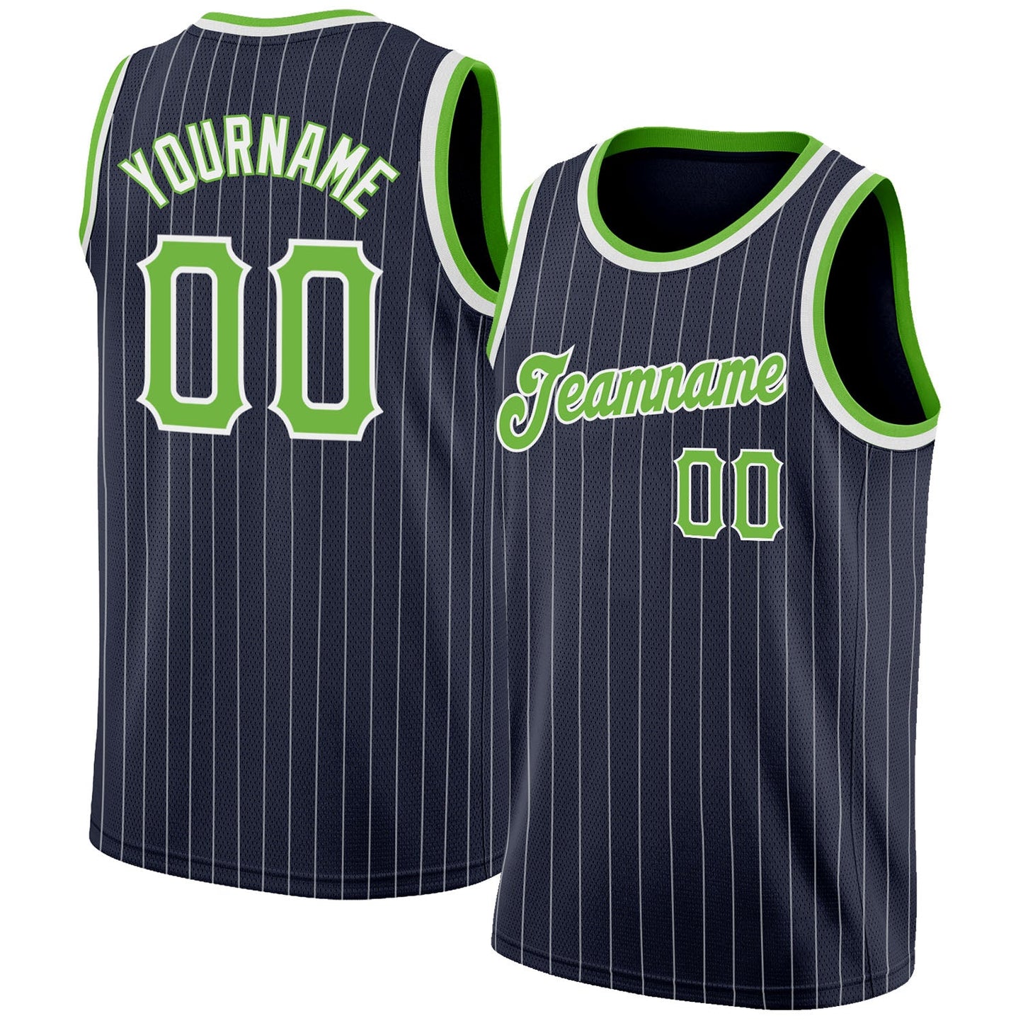 Custom Navy White Pinstripe Neon Green-White Authentic Basketball Jersey - Main View