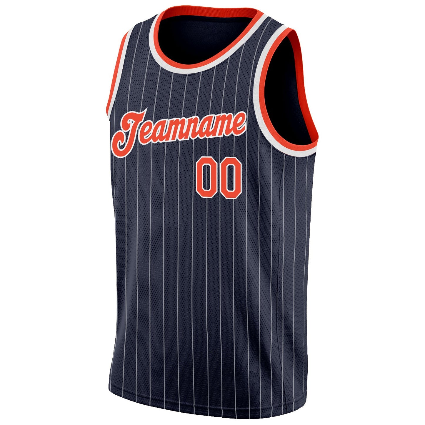 Custom Navy White Pinstripe Orange-White Authentic Basketball Jersey view 5