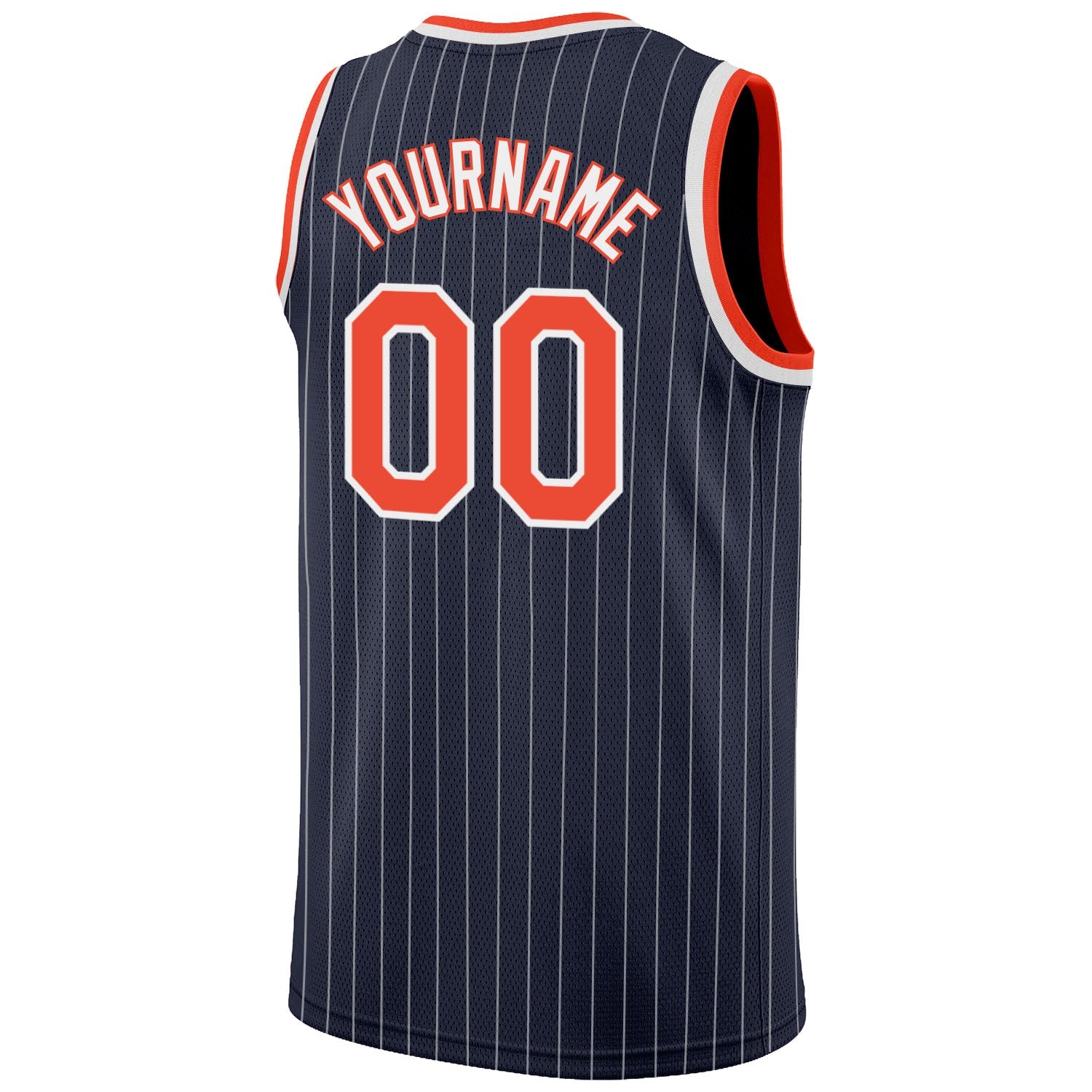 Custom Navy White Pinstripe Orange-White Authentic Basketball Jersey view 6