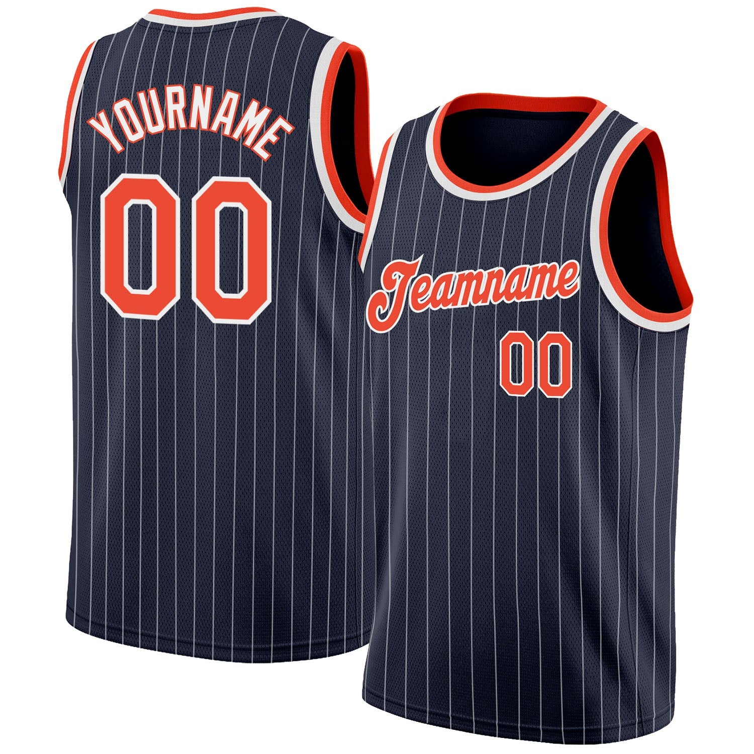 Custom Navy White Pinstripe Orange-White Authentic Basketball Jersey - Main View