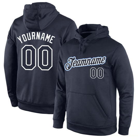Custom Stitched Navy Navy-White Sports Pullover Sweatshirt Hoodie - Main View
