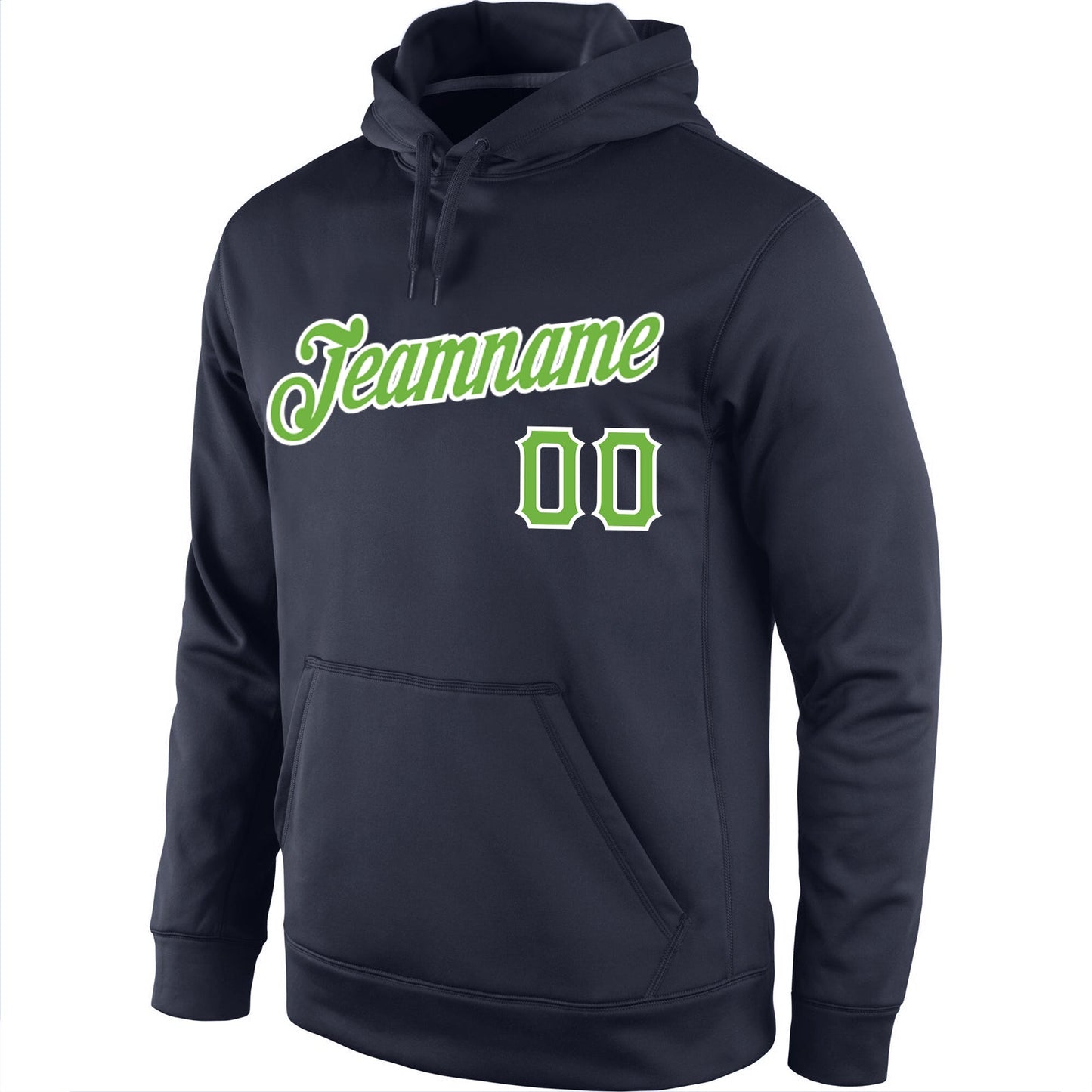 Custom Stitched Navy Neon Green-White Sports Pullover Sweatshirt Hoodie view 2