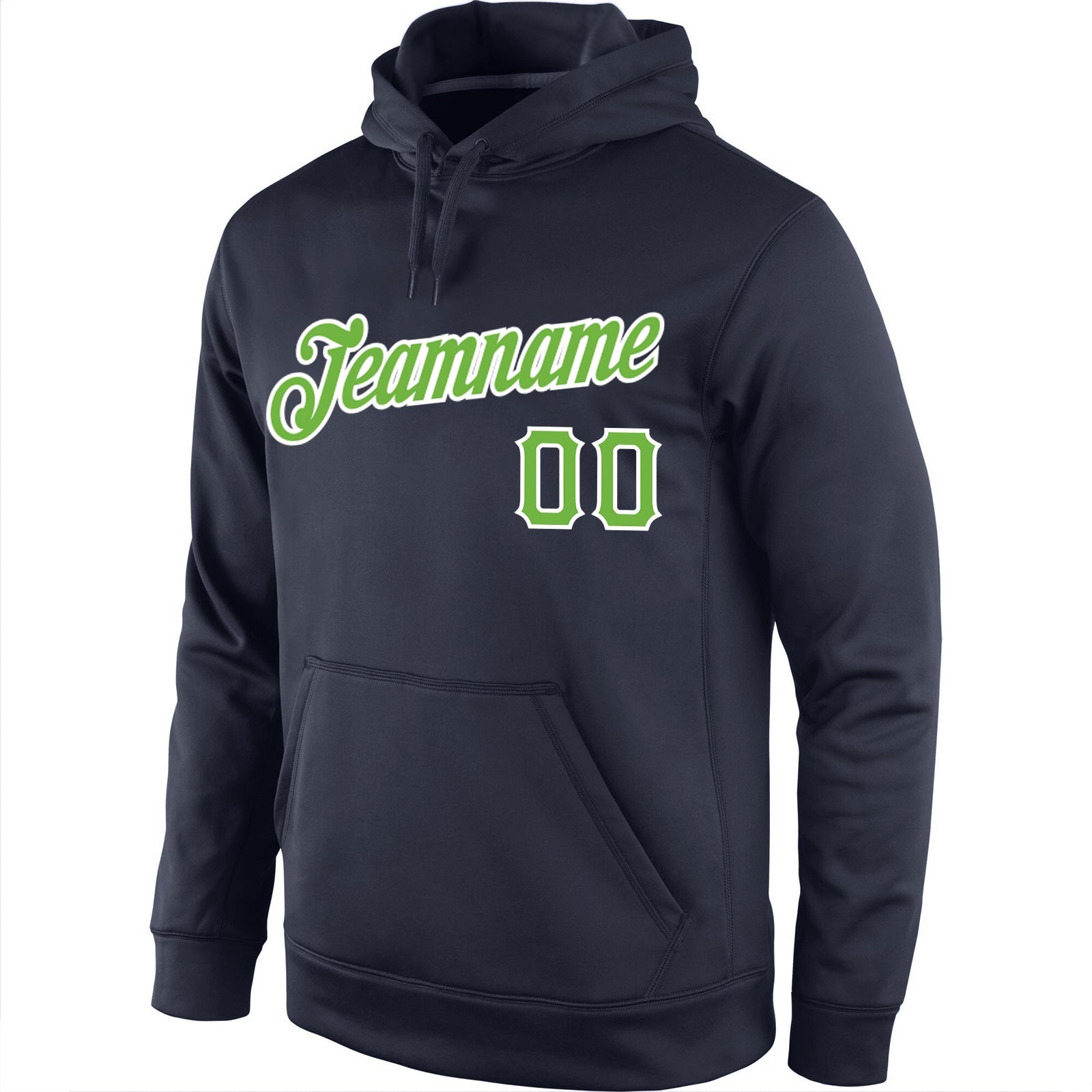 Custom Stitched Navy Neon Green-White Sports Pullover Sweatshirt Hoodie view 2