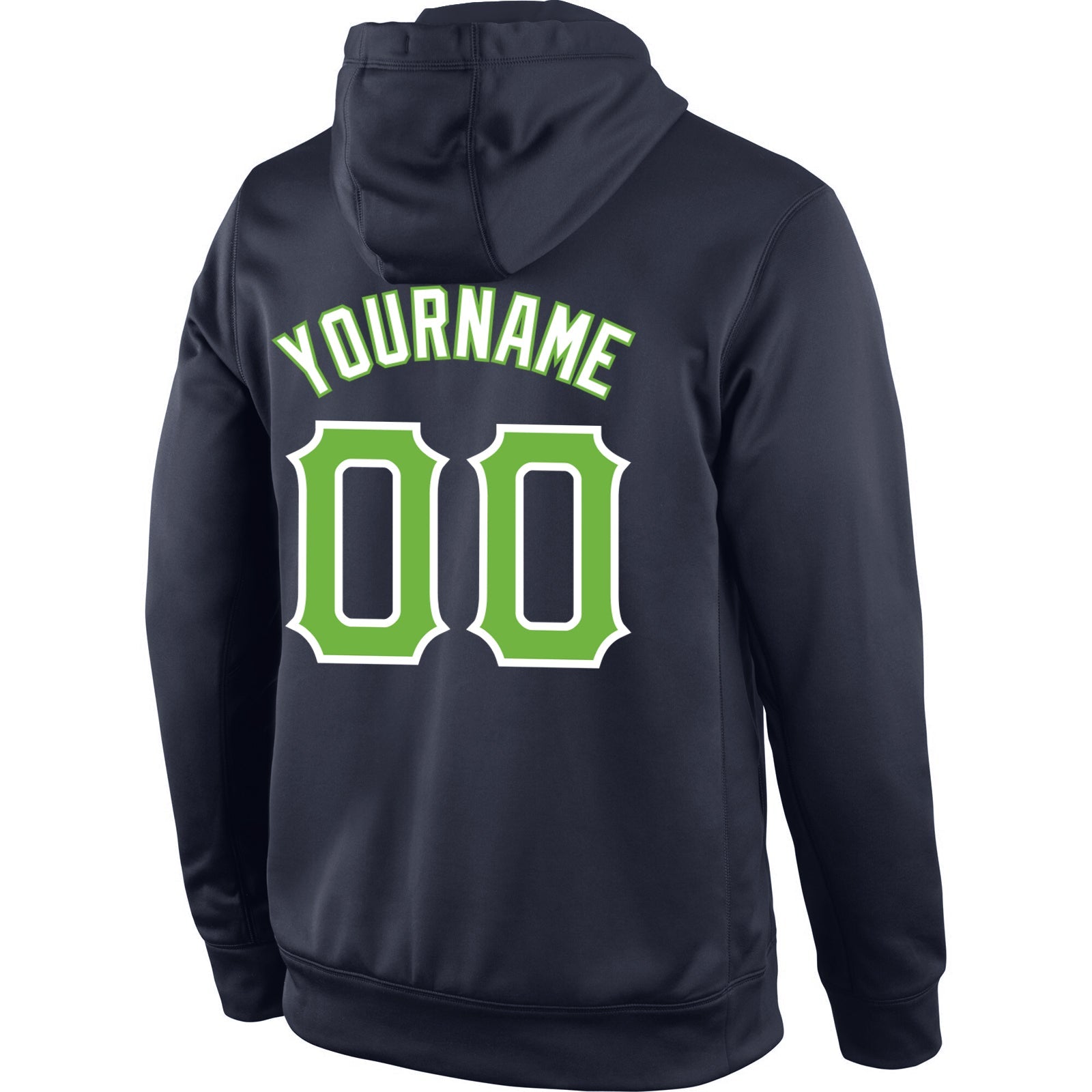 Custom Stitched Navy Neon Green-White Sports Pullover Sweatshirt Hoodie view 3