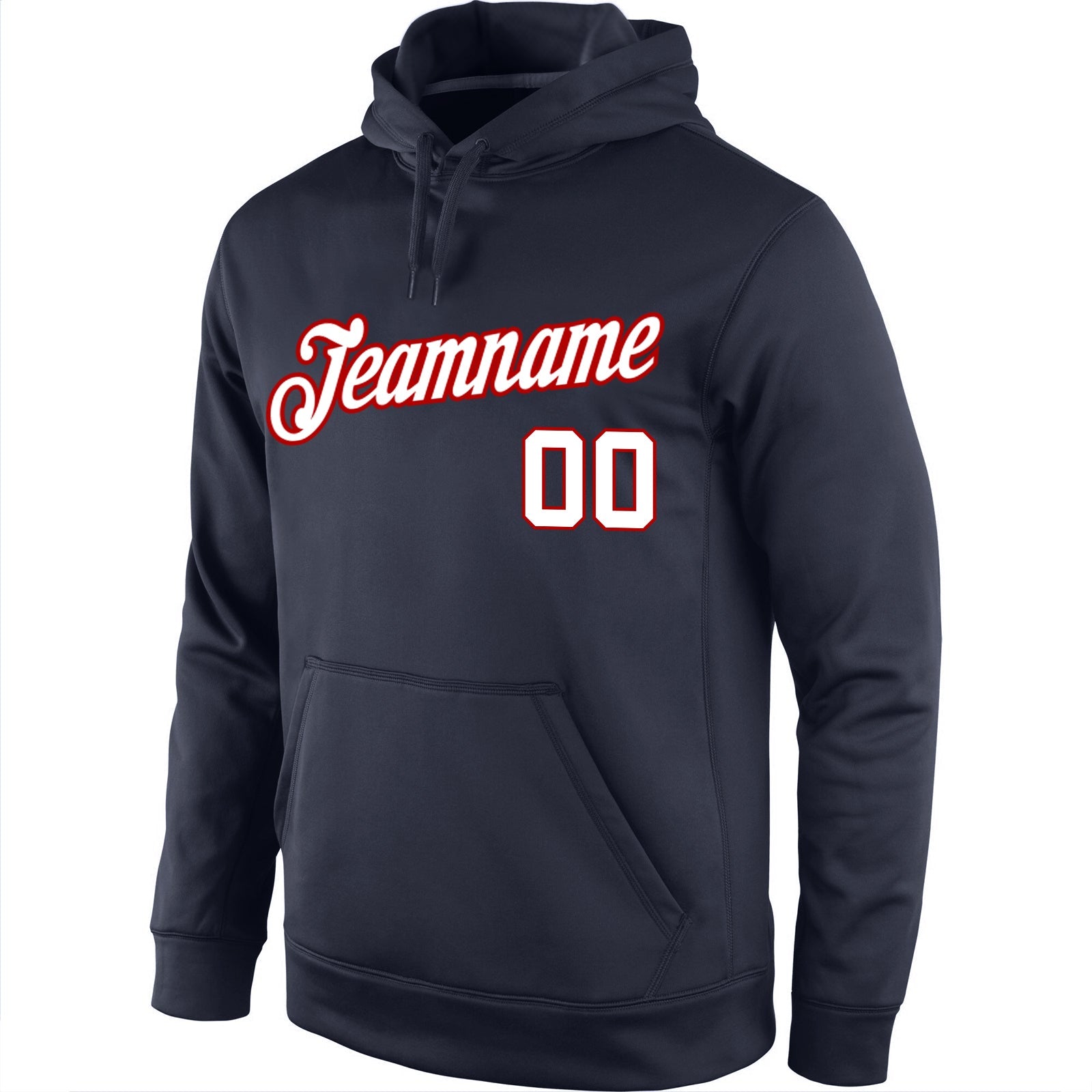 Custom Stitched Navy White-Red Sports Pullover Sweatshirt Hoodie view 2