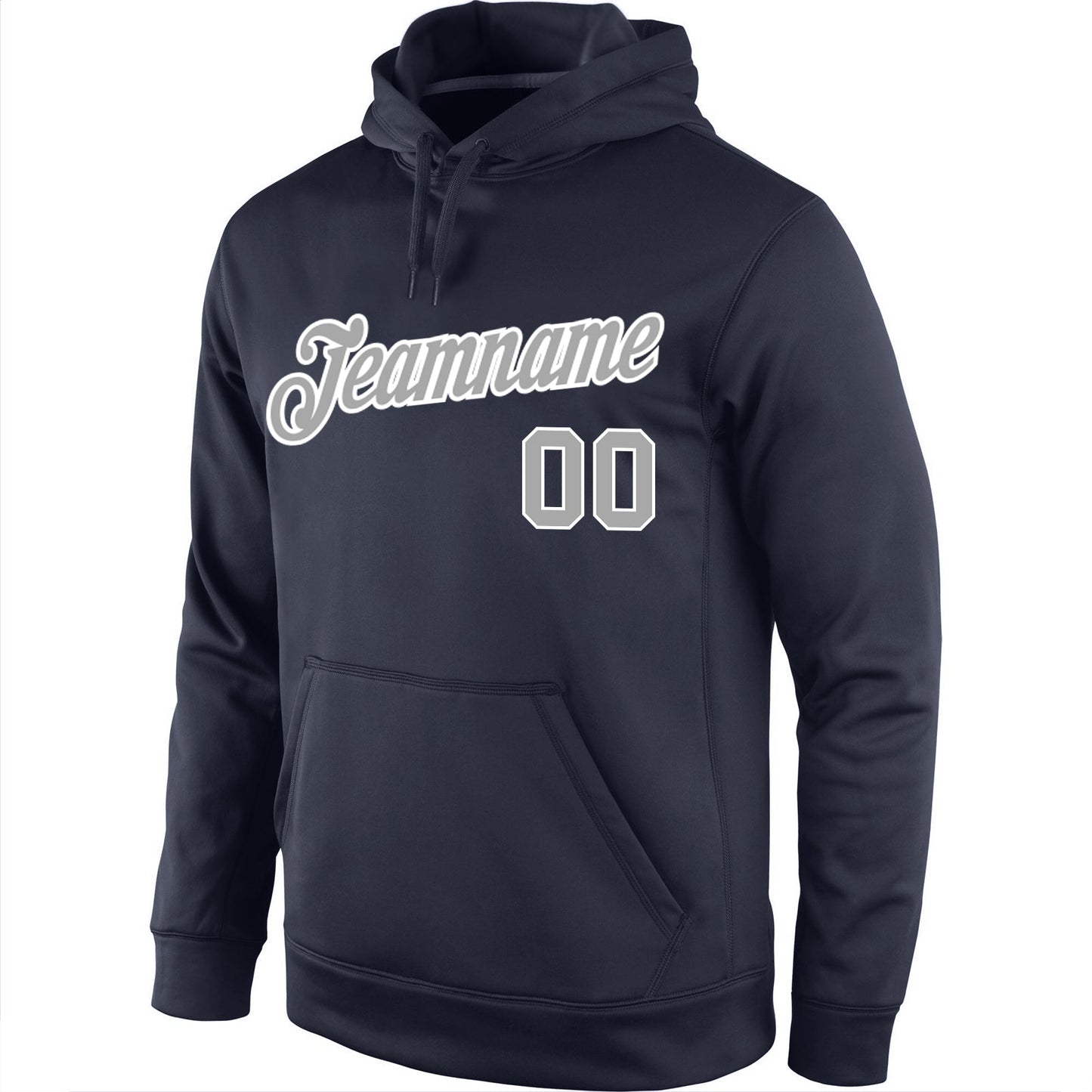 Custom Stitched Navy Gray-White Sports Pullover Sweatshirt Hoodie view 2