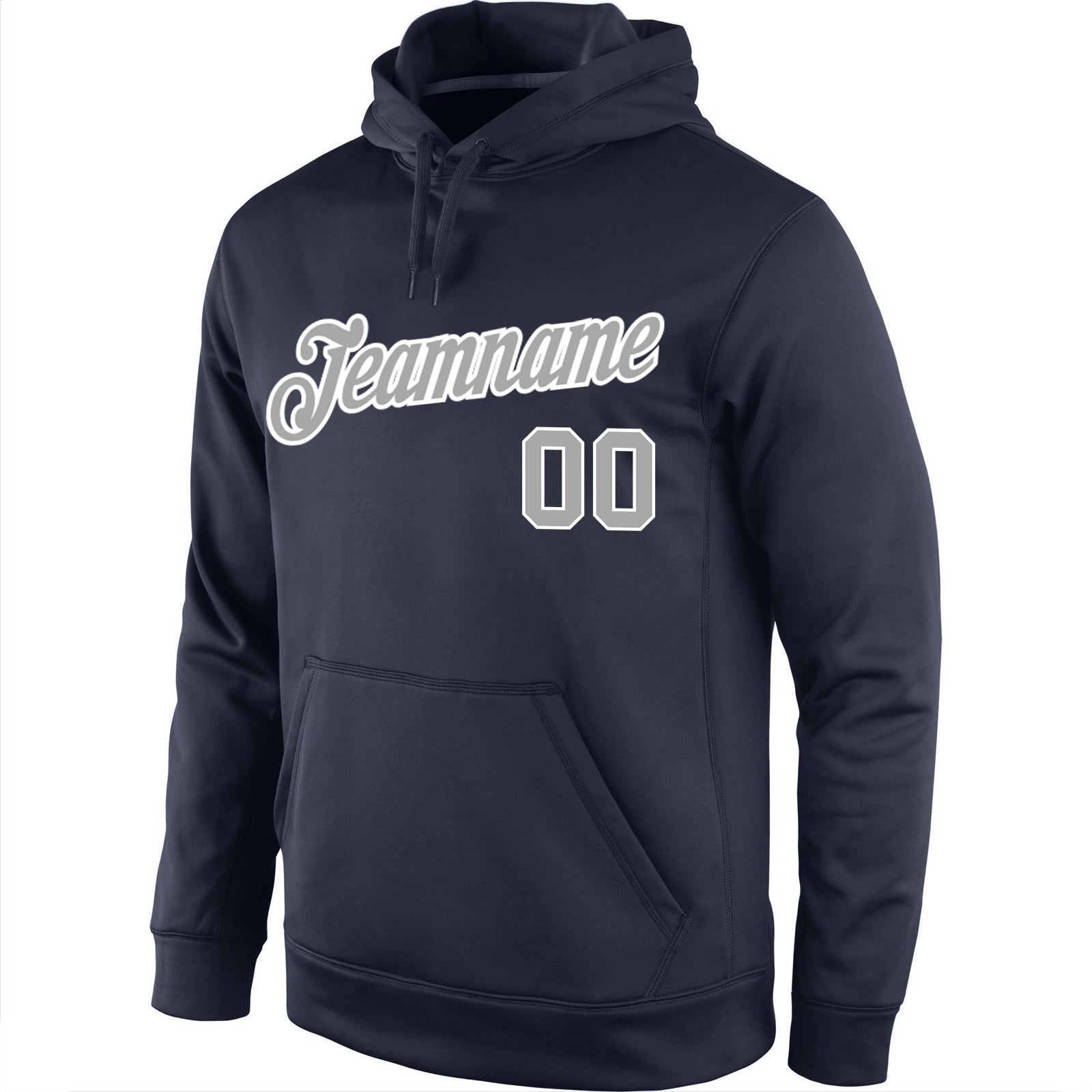 Custom Stitched Navy Gray-White Sports Pullover Sweatshirt Hoodie view 2