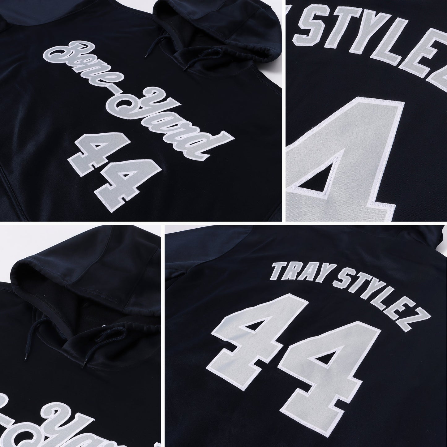 Custom Stitched Navy Gray-White Sports Pullover Sweatshirt Hoodie view 7