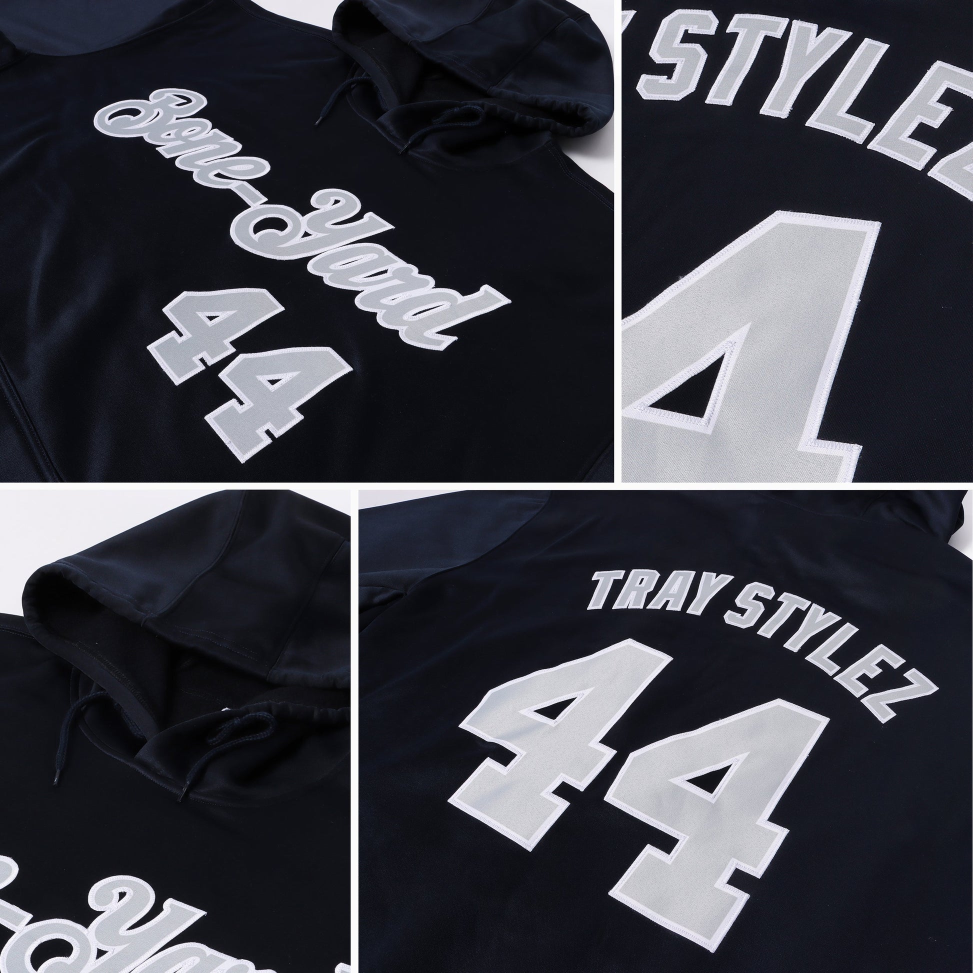 Custom Stitched Navy Gray-White Sports Pullover Sweatshirt Hoodie view 7