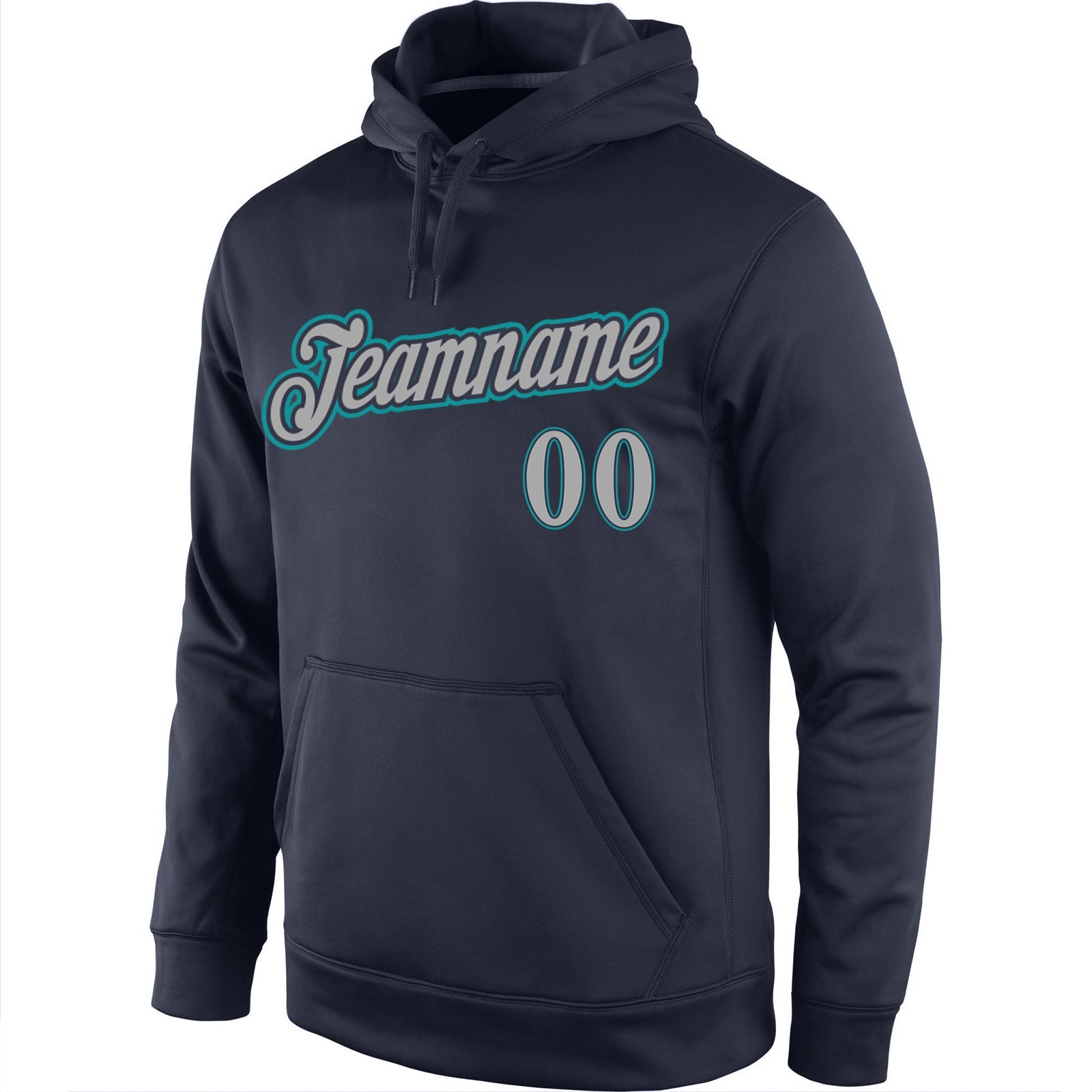Custom Stitched Navy Gray-Aqua Sports Pullover Sweatshirt Hoodie view 2