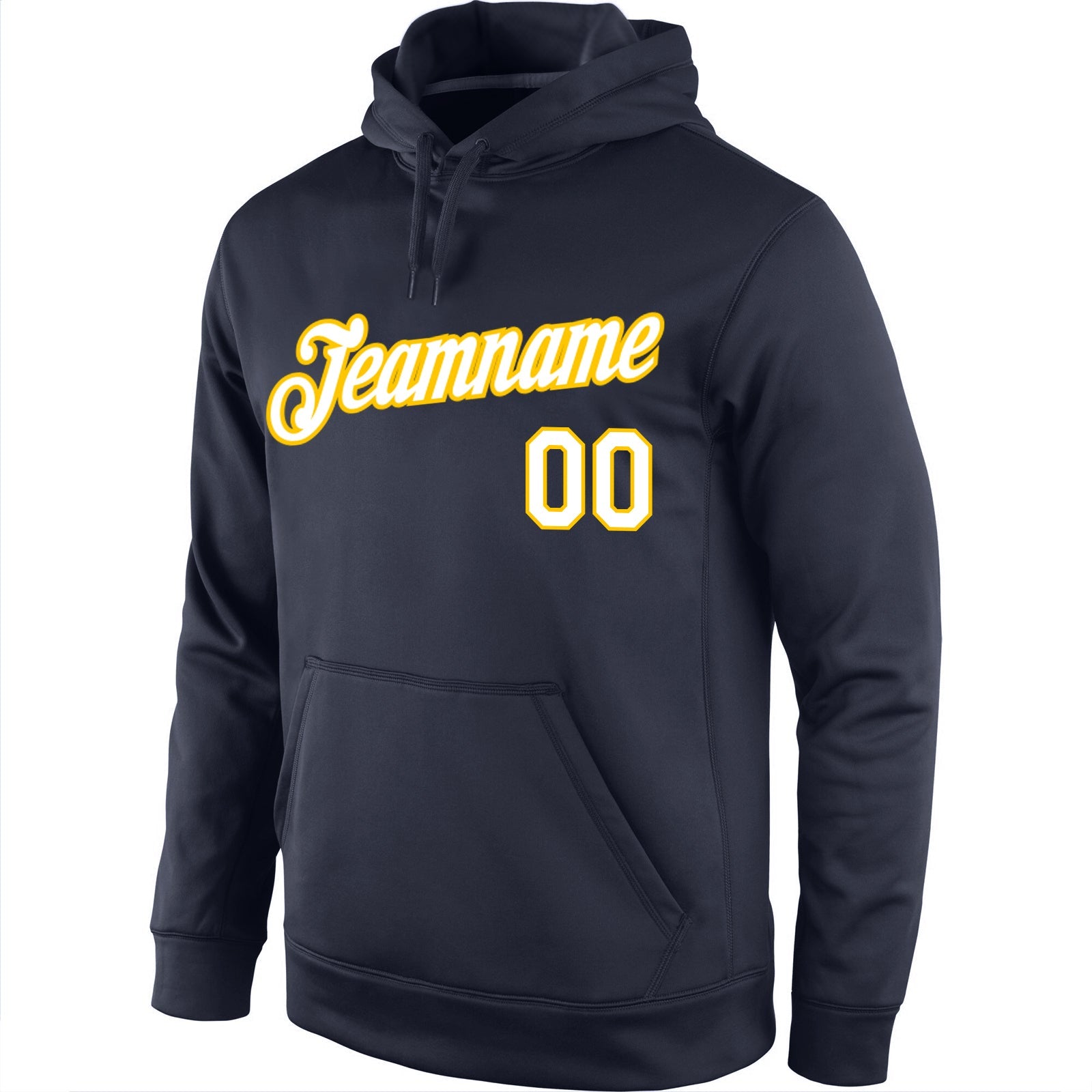Custom Stitched Navy White-Gold Sports Pullover Sweatshirt Hoodie view 2