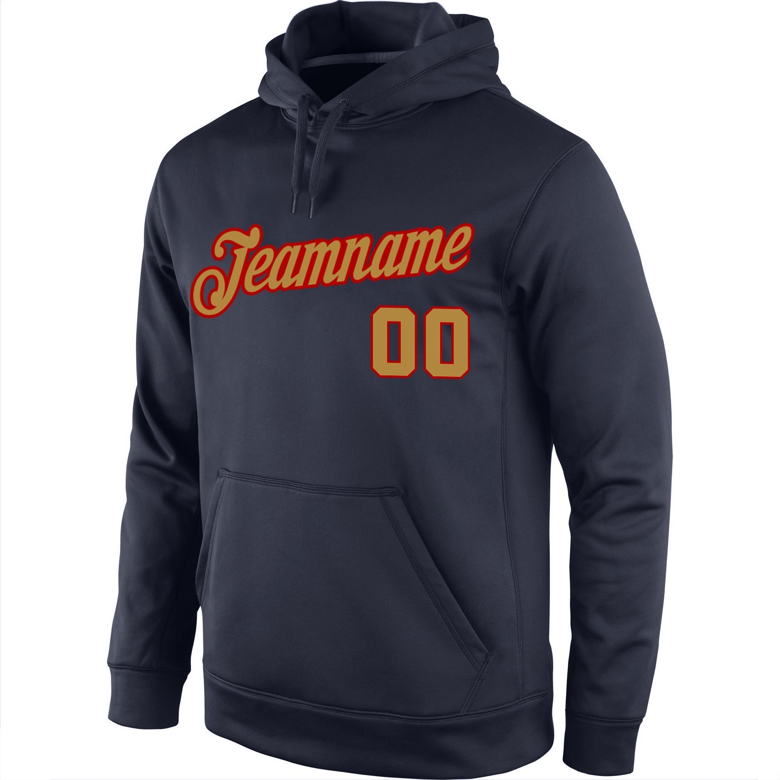 Custom Stitched Navy Old Gold-Red Sports Pullover Sweatshirt Hoodie view 2