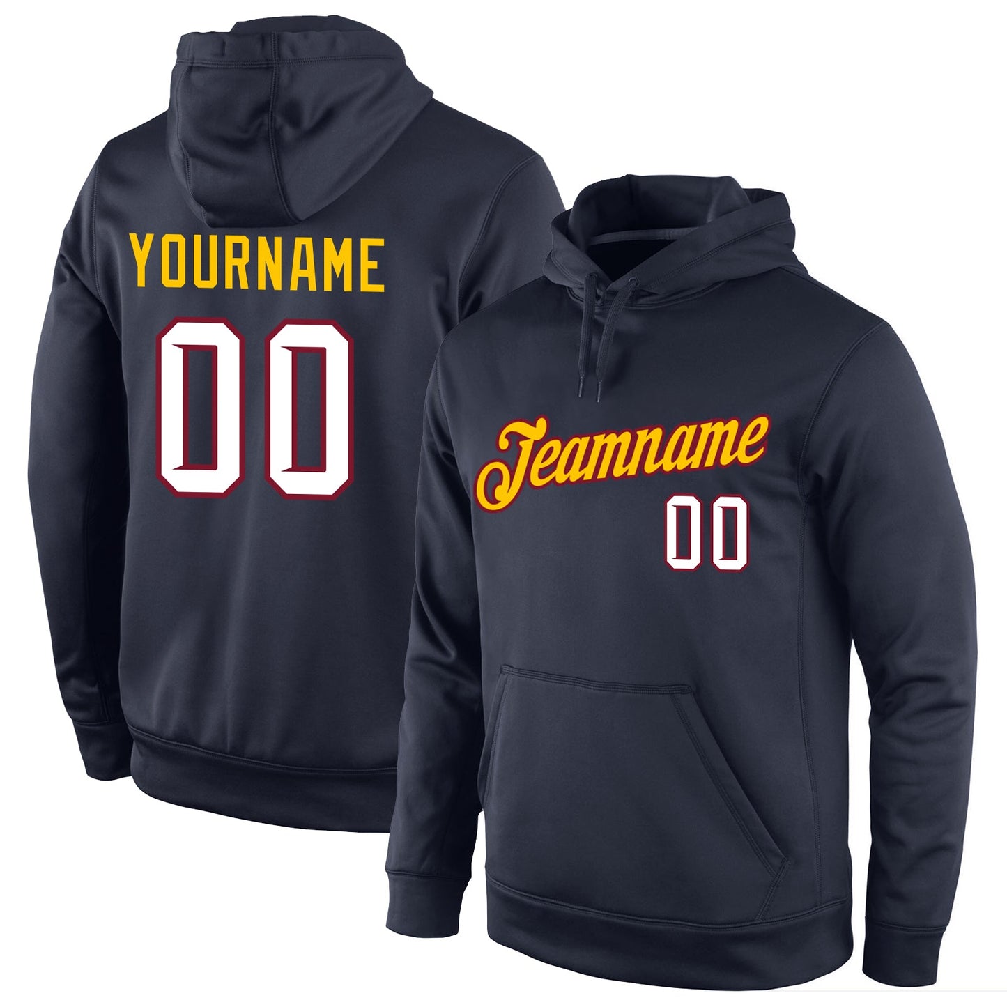 Custom Stitched Navy White-Gold Sports Pullover Sweatshirt Hoodie - Main View