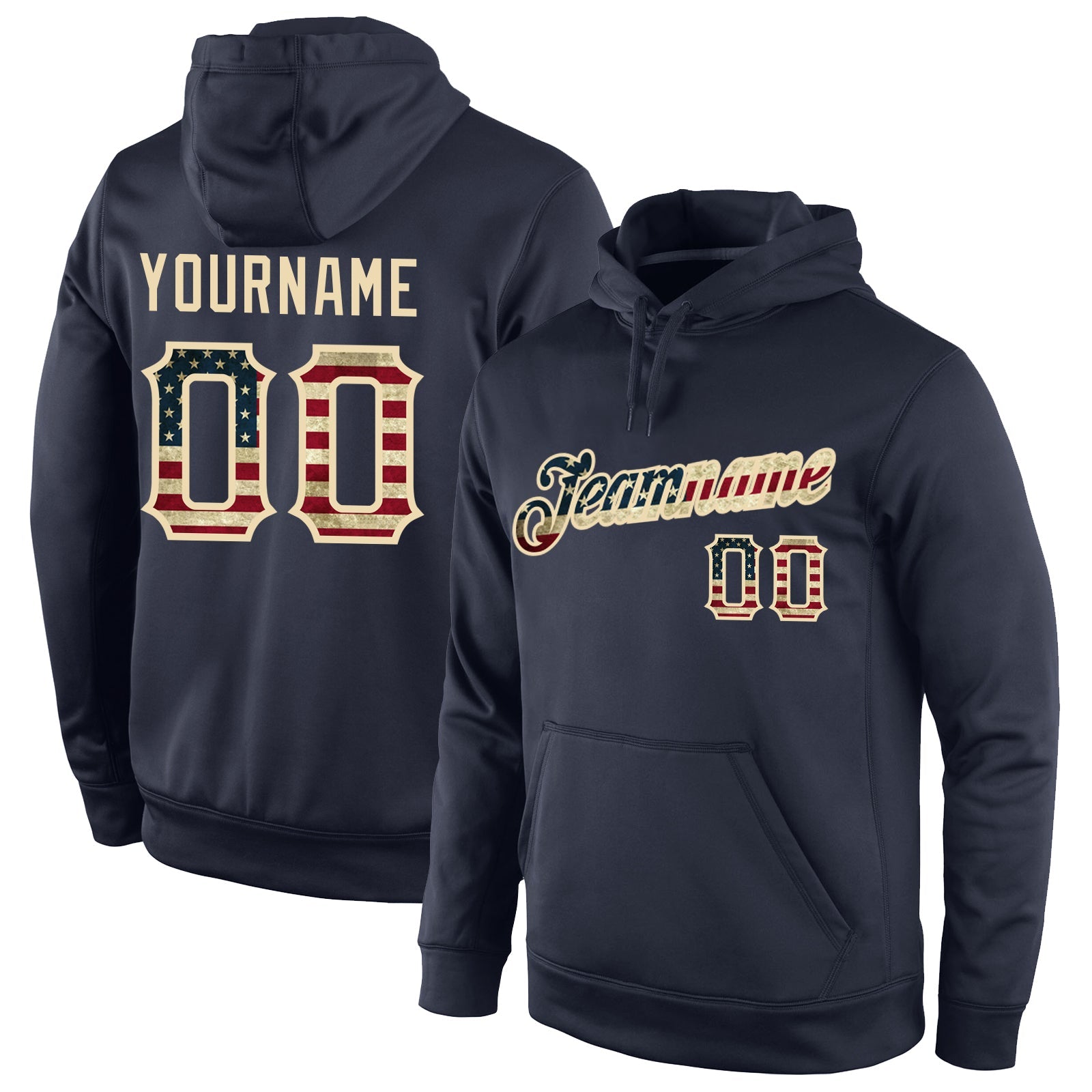 Custom Stitched Navy Vintage USA Flag-Cream Sports Pullover Sweatshirt Hoodie - Main View