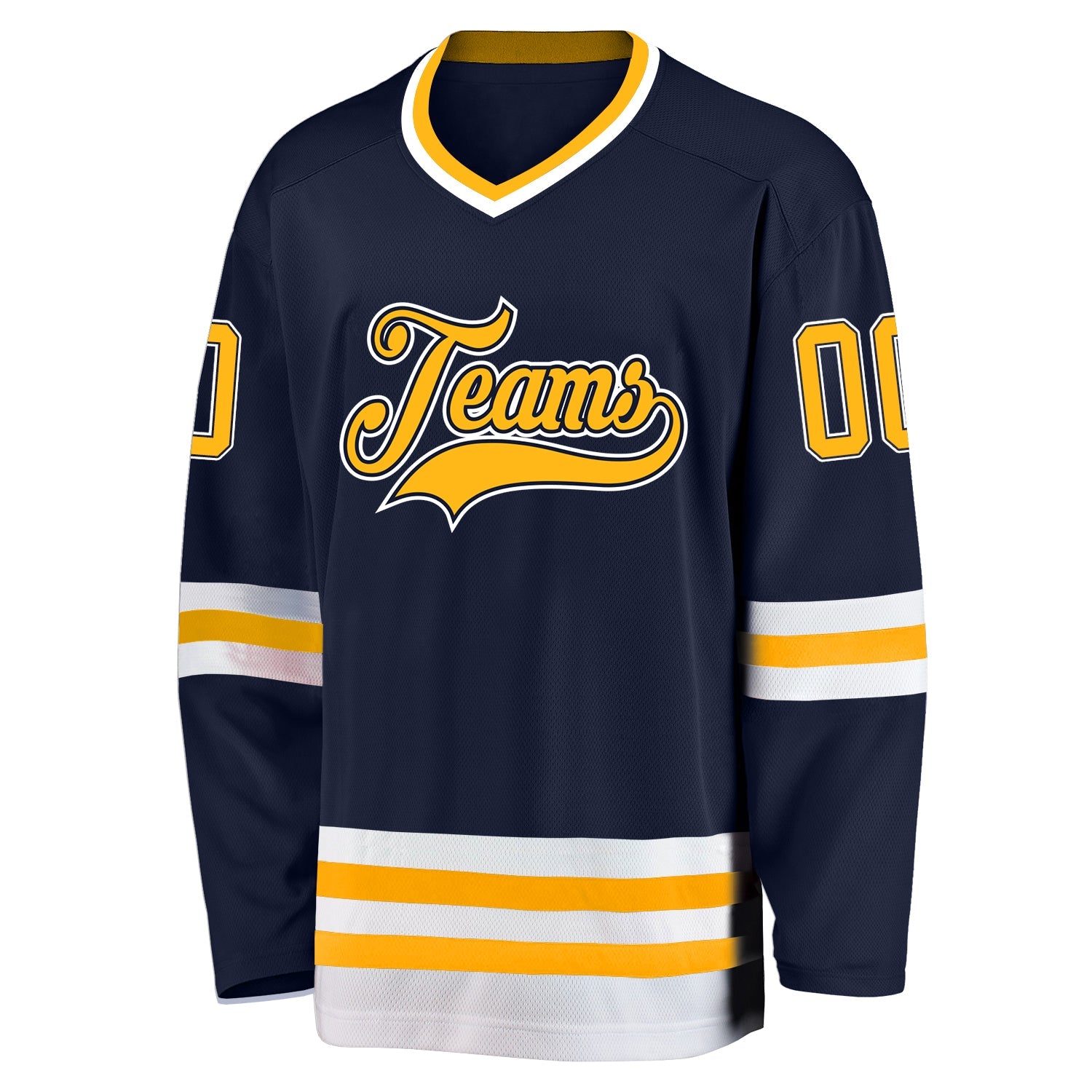 Custom Navy Gold-White Hockey Jersey view 2
