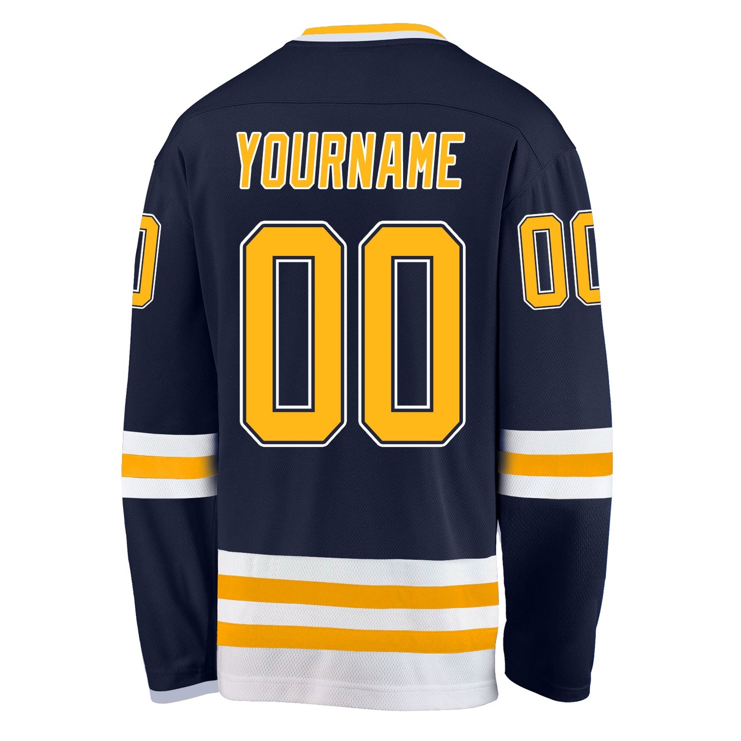 Custom Navy Gold-White Hockey Jersey view 3