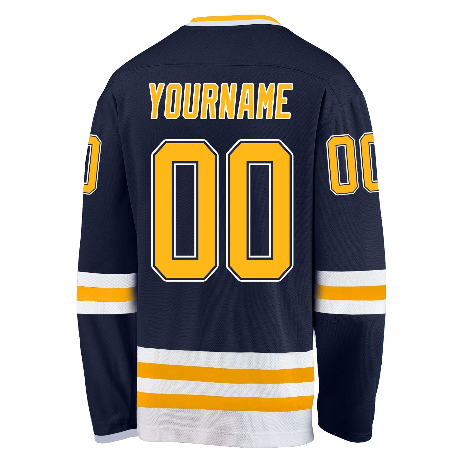 Custom Navy Gold-White Hockey Jersey view 3