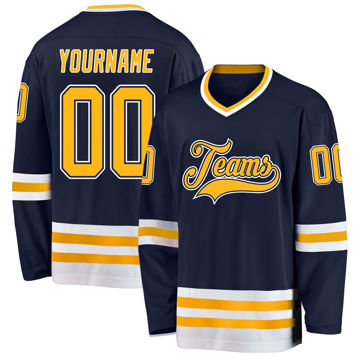 Custom Navy Gold-White Hockey Jersey - Main View