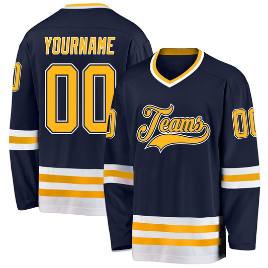 Custom Navy Gold-White Hockey Jersey - Main View