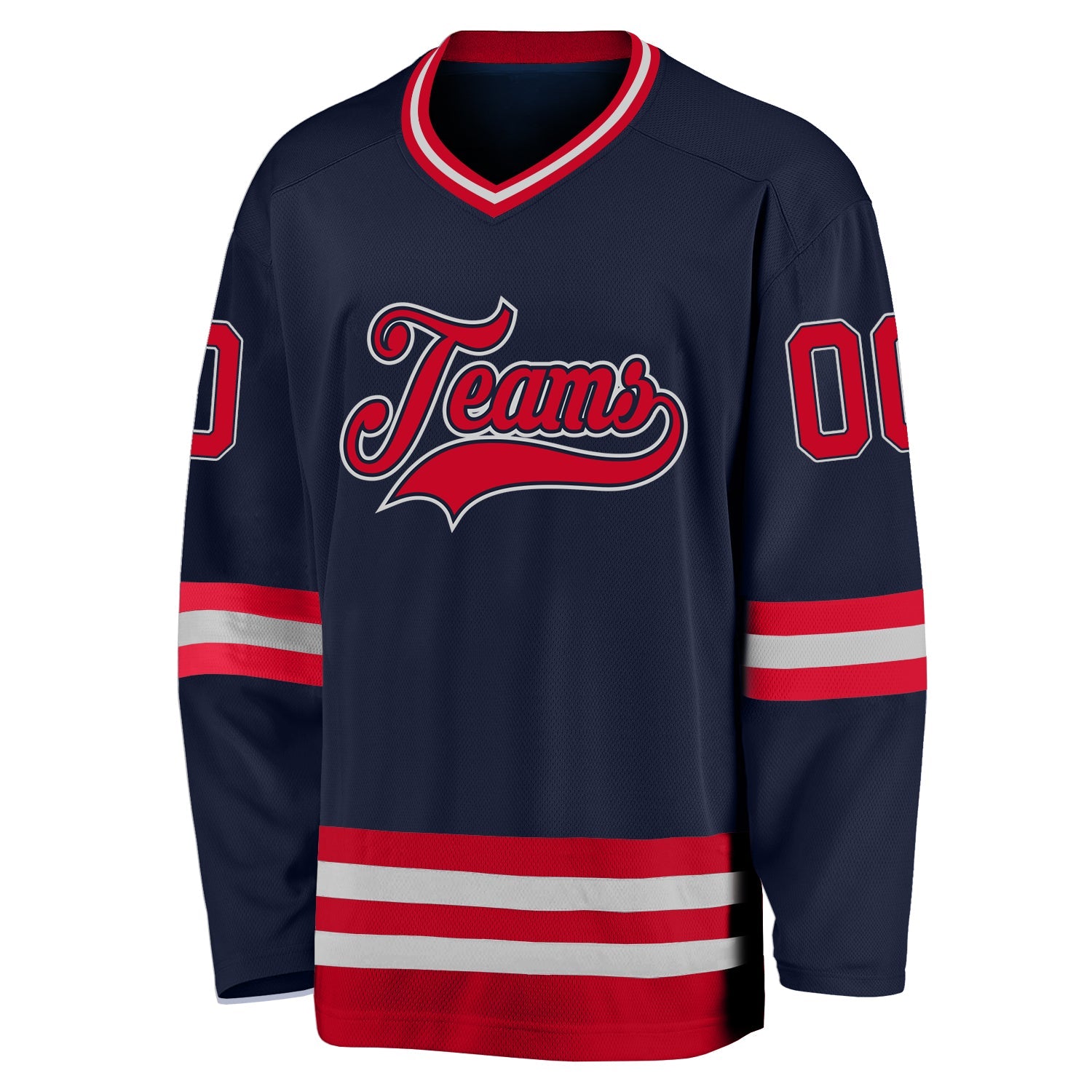 Custom Navy Red-Gray Hockey Jersey view 2