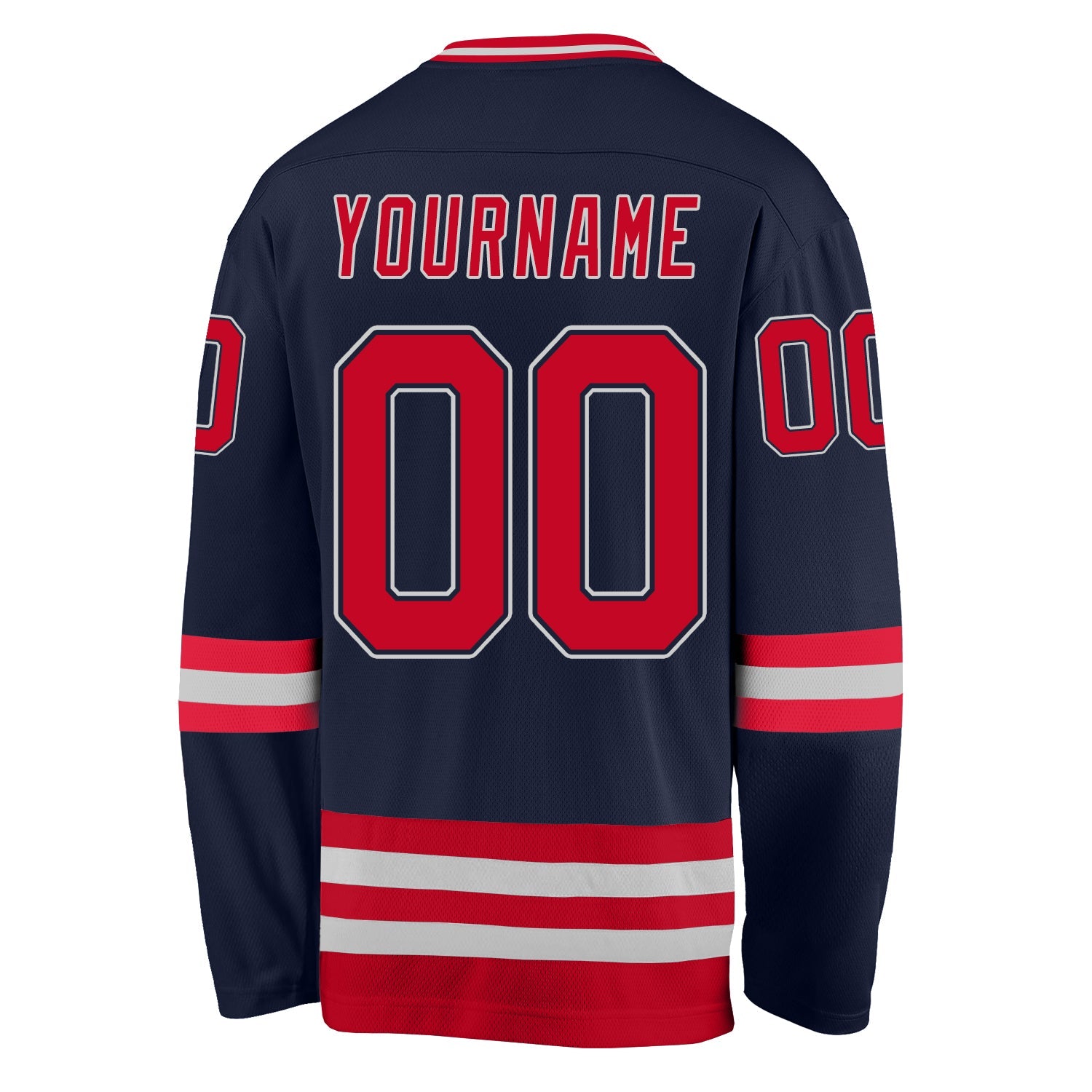 Custom Navy Red-Gray Hockey Jersey view 3