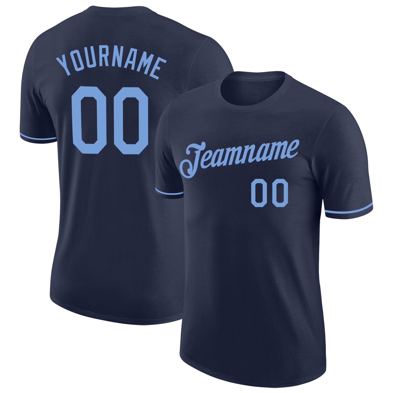 Custom Navy Light Blue Performance T-Shirt - Main View