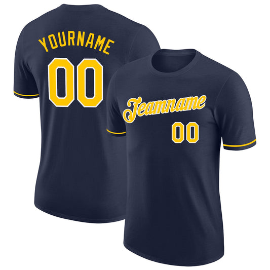 Custom Navy Gold-White Performance T-Shirt - Main View