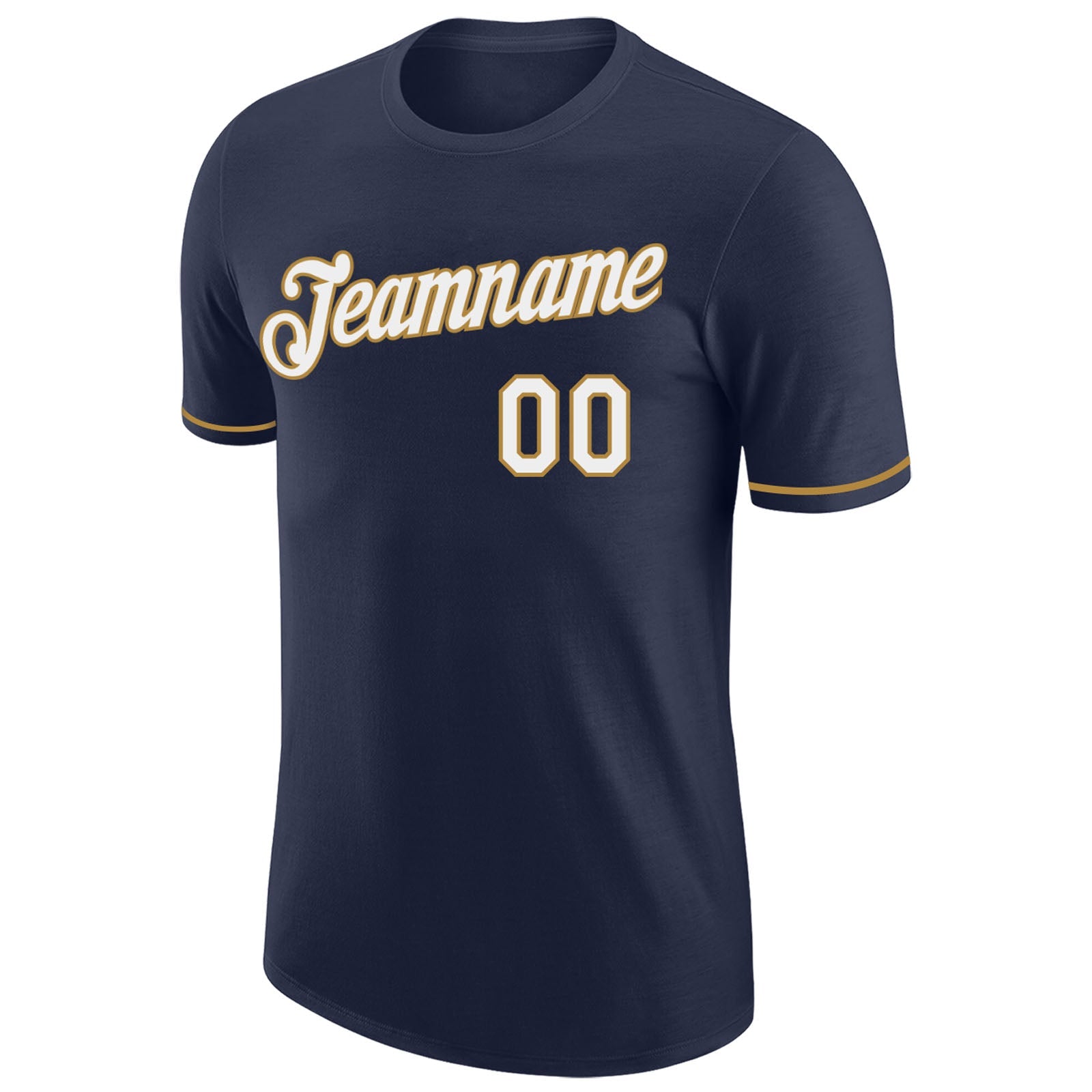 Custom Navy White-Old Gold Performance T-Shirt view 5