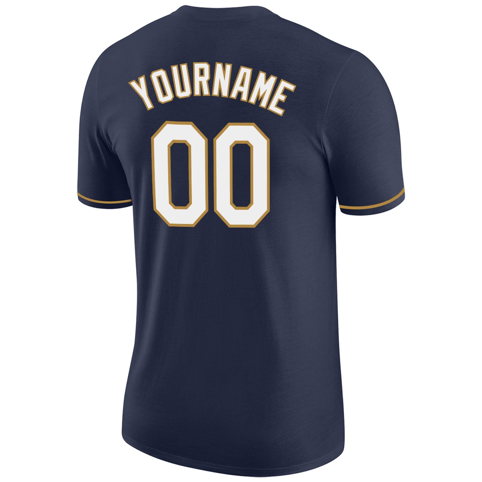 Custom Navy White-Old Gold Performance T-Shirt view 6