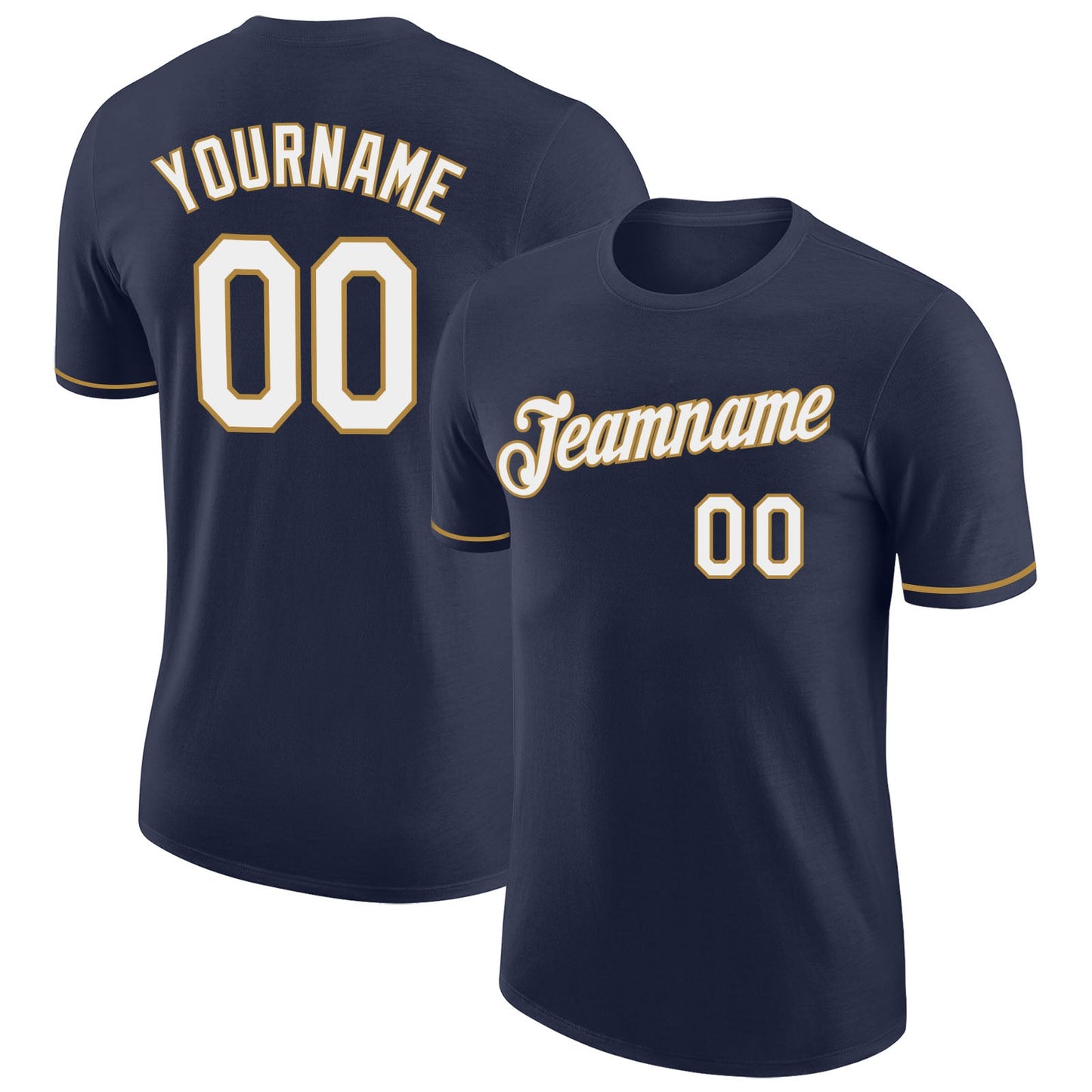 Custom Navy White-Old Gold Performance T-Shirt - Main View