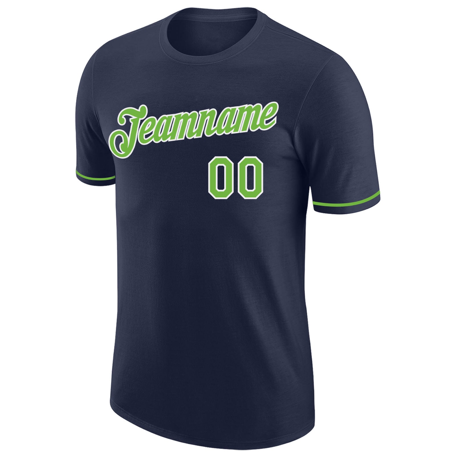 Custom Navy Neon Green-White Performance T-Shirt view 6