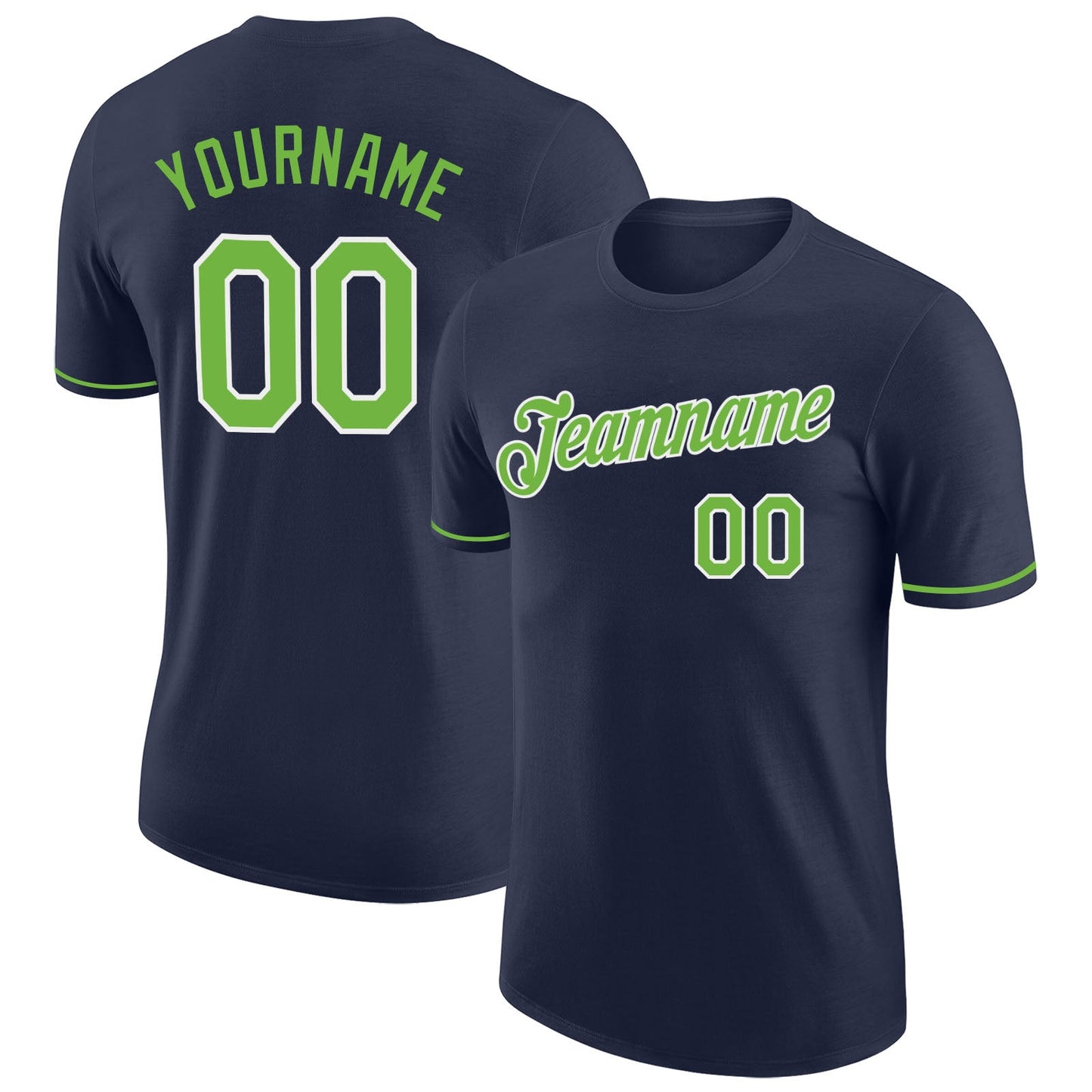Custom Navy Neon Green-White Performance T-Shirt - Main View