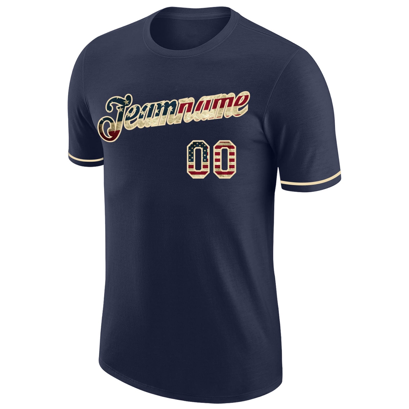 Custom Navy Vintage USA Flag-Cream Performance T-Shirt view 5