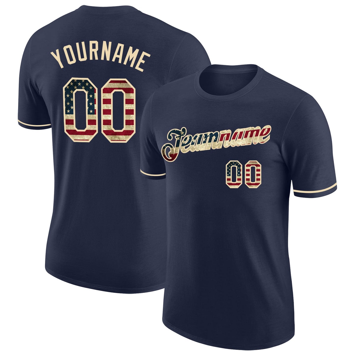 Custom Navy Vintage USA Flag-Cream Performance T-Shirt - Main View