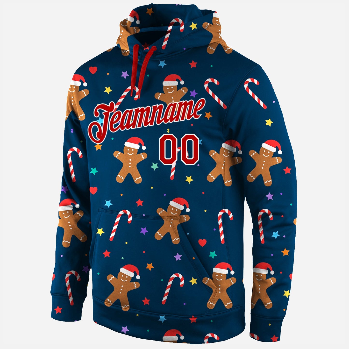 Custom Stitched Navy Red-White Christmas 3D Sports Pullover Sweatshirt Hoodie view 2