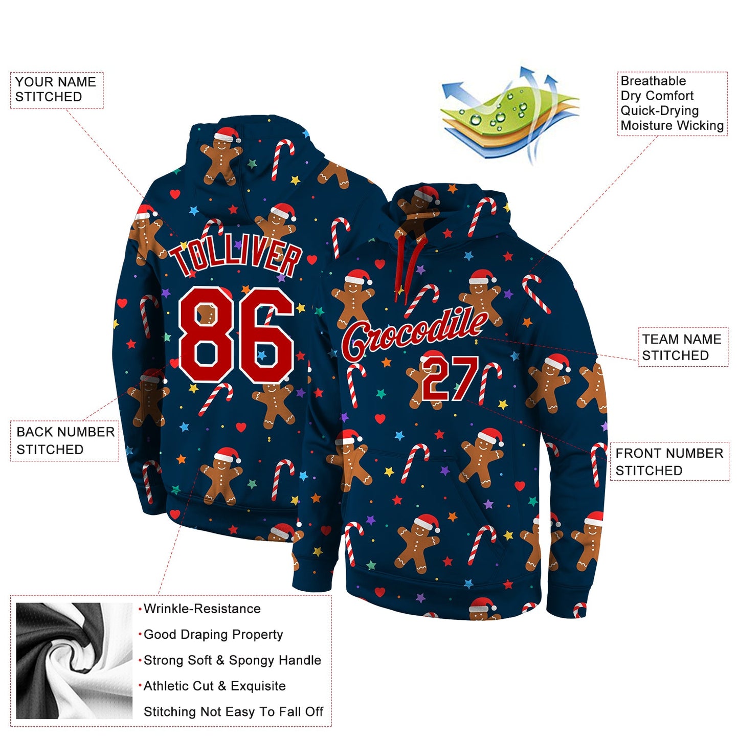 Custom Stitched Navy Red-White Christmas 3D Sports Pullover Sweatshirt Hoodie view 4