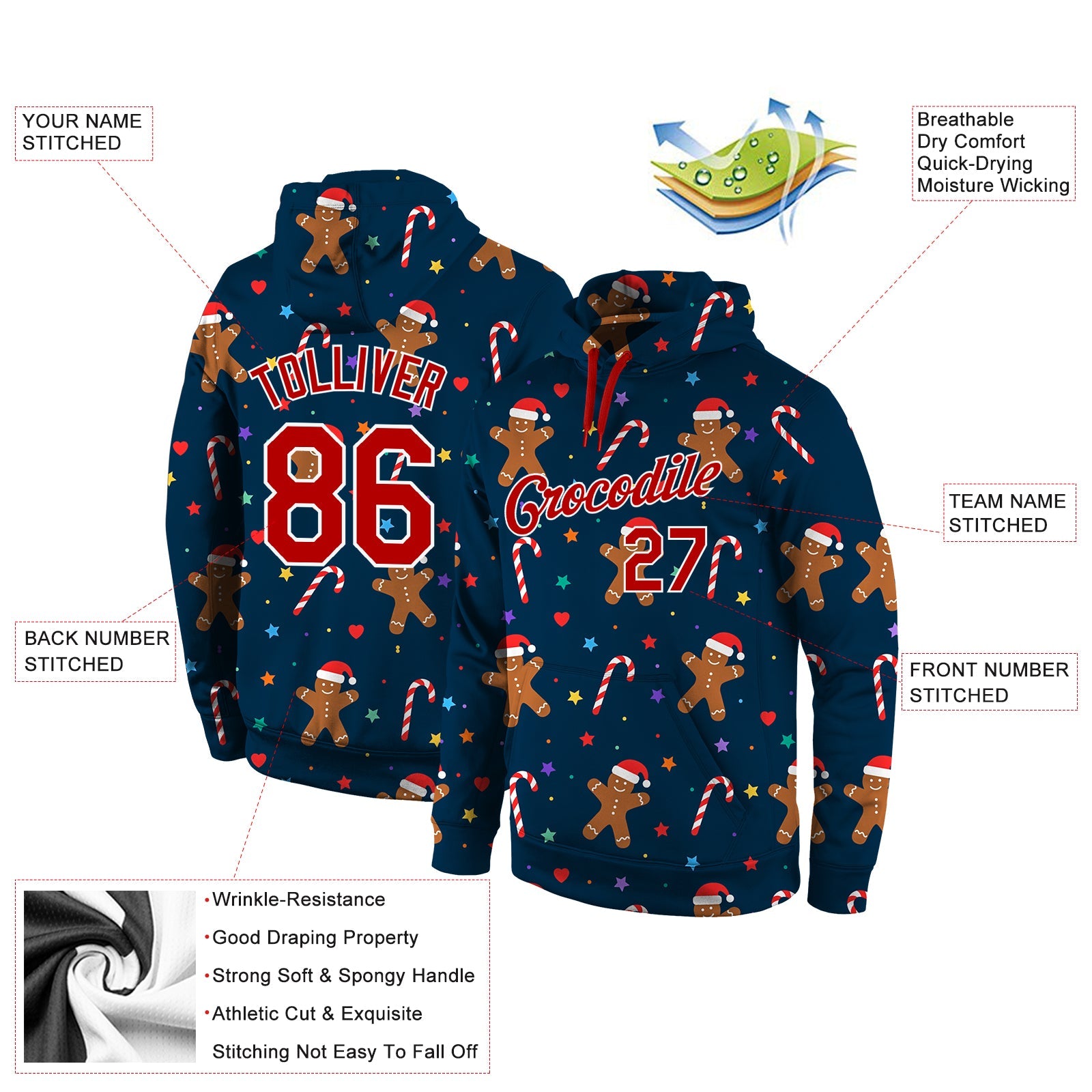 Custom Stitched Navy Red-White Christmas 3D Sports Pullover Sweatshirt Hoodie view 4