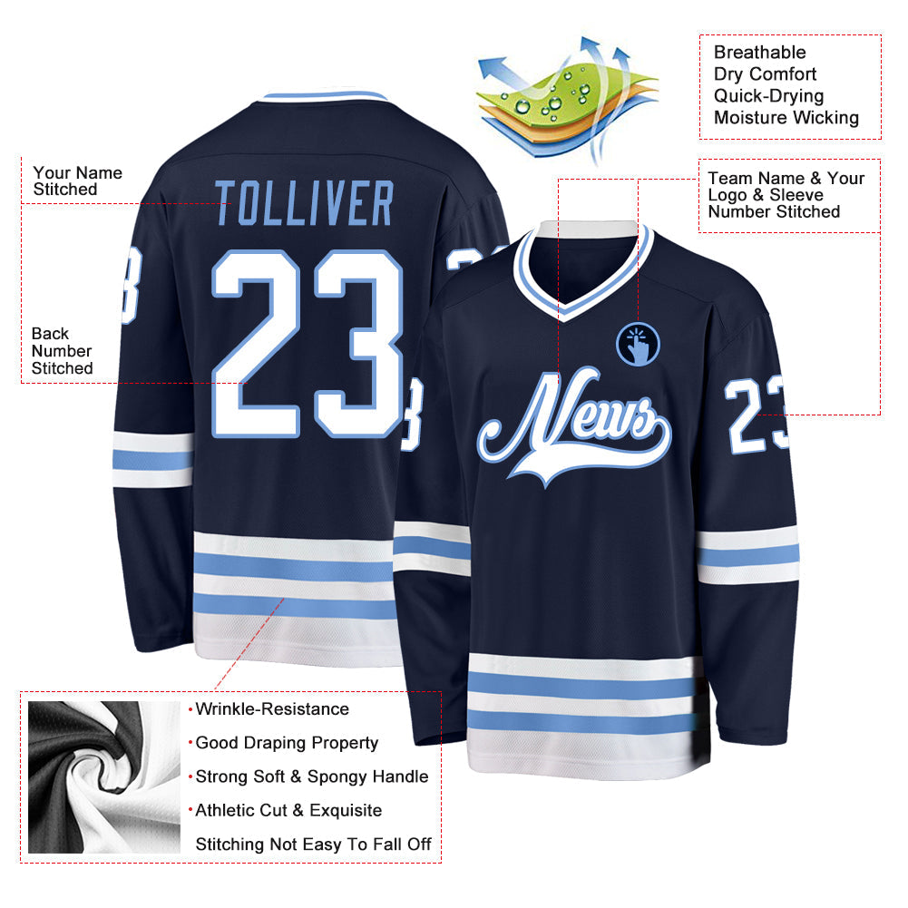 Custom Navy White-Light Blue Hockey Jersey view 2