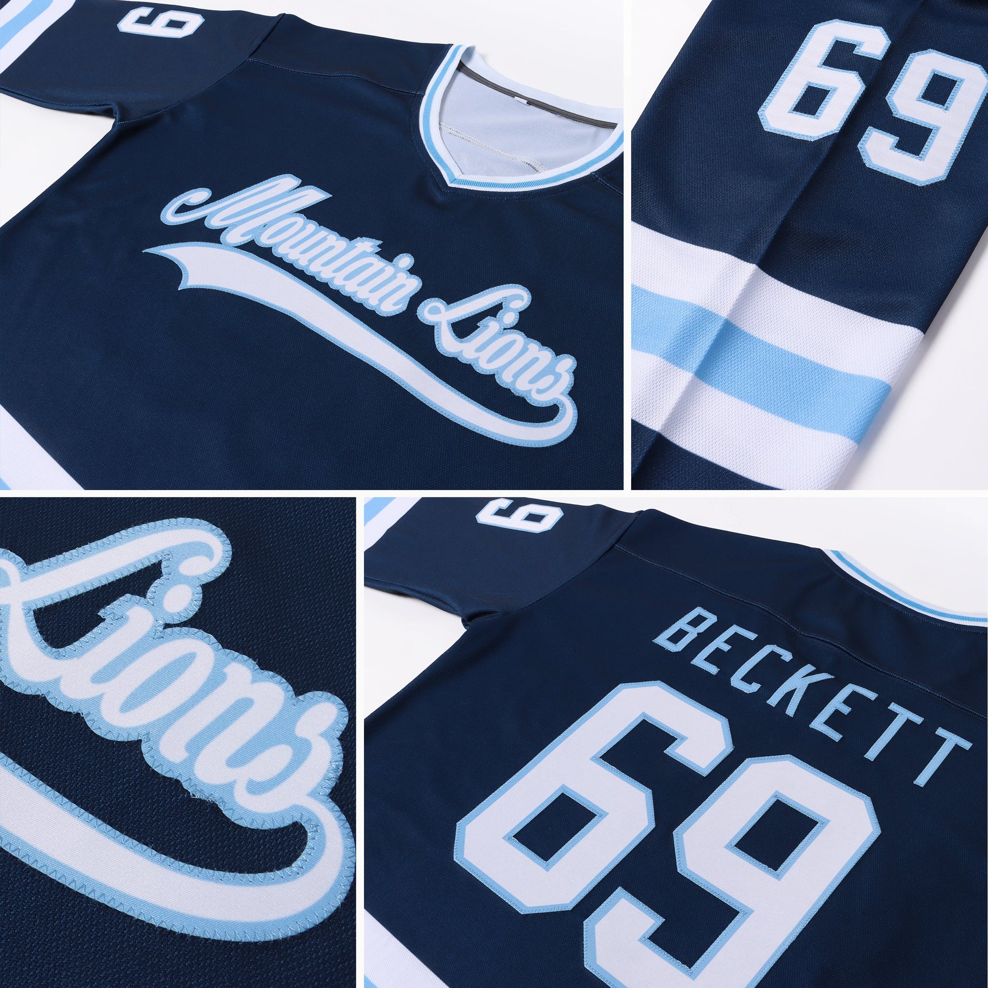 Custom Navy White-Light Blue Hockey Jersey view 5