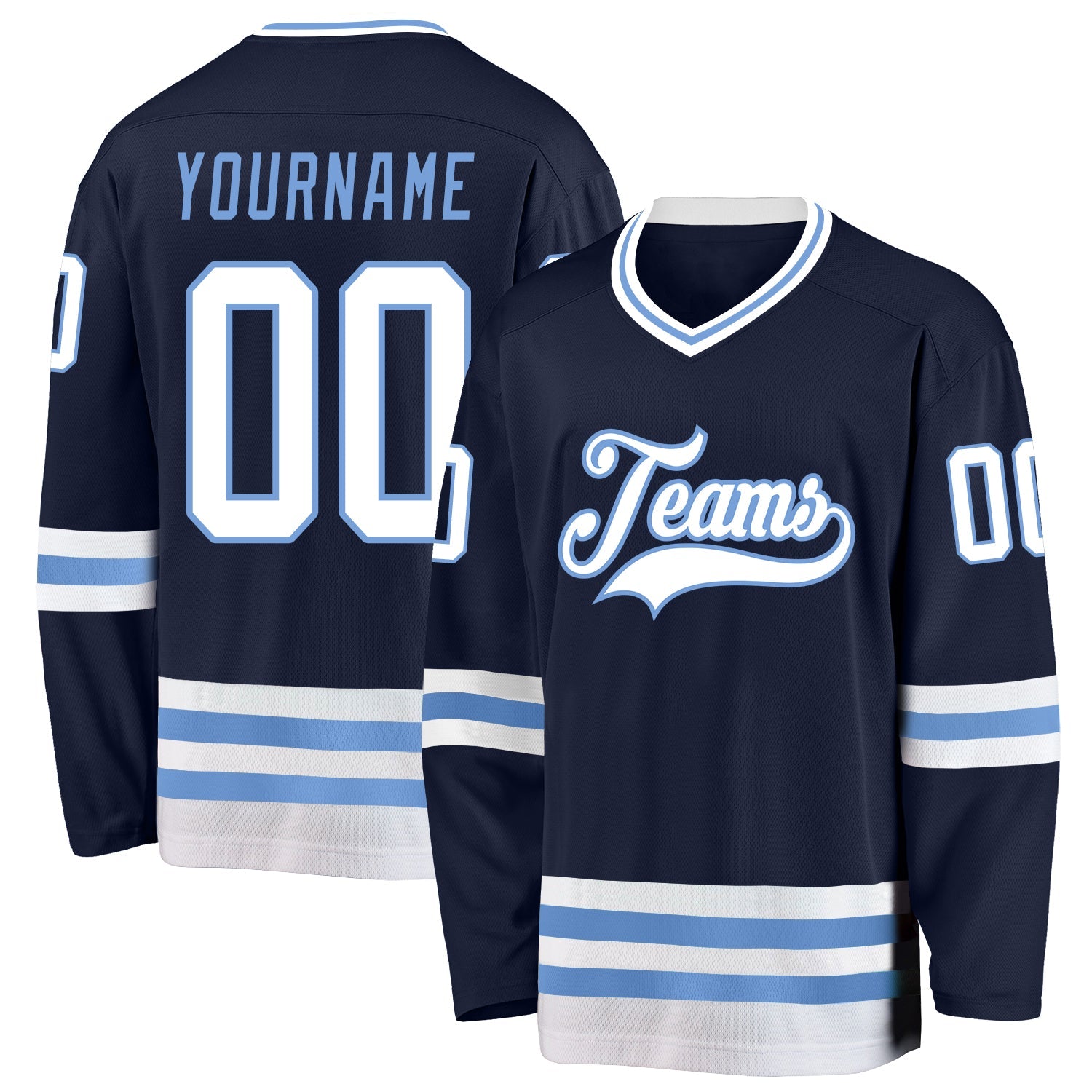 Custom Navy White-Light Blue Hockey Jersey - Main View
