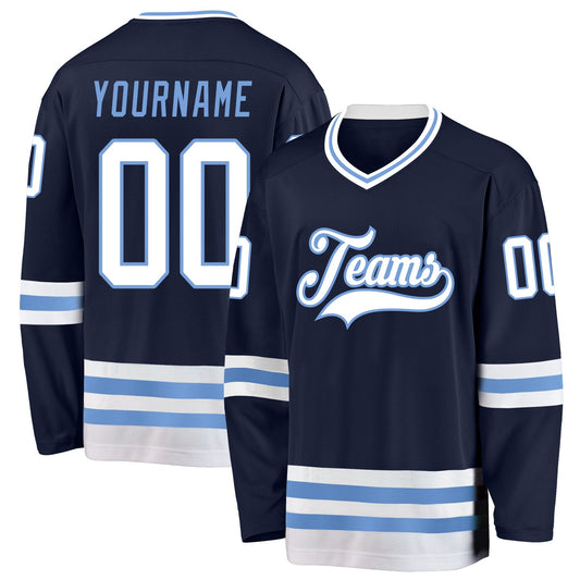 Custom Navy White-Light Blue Hockey Jersey - Main View