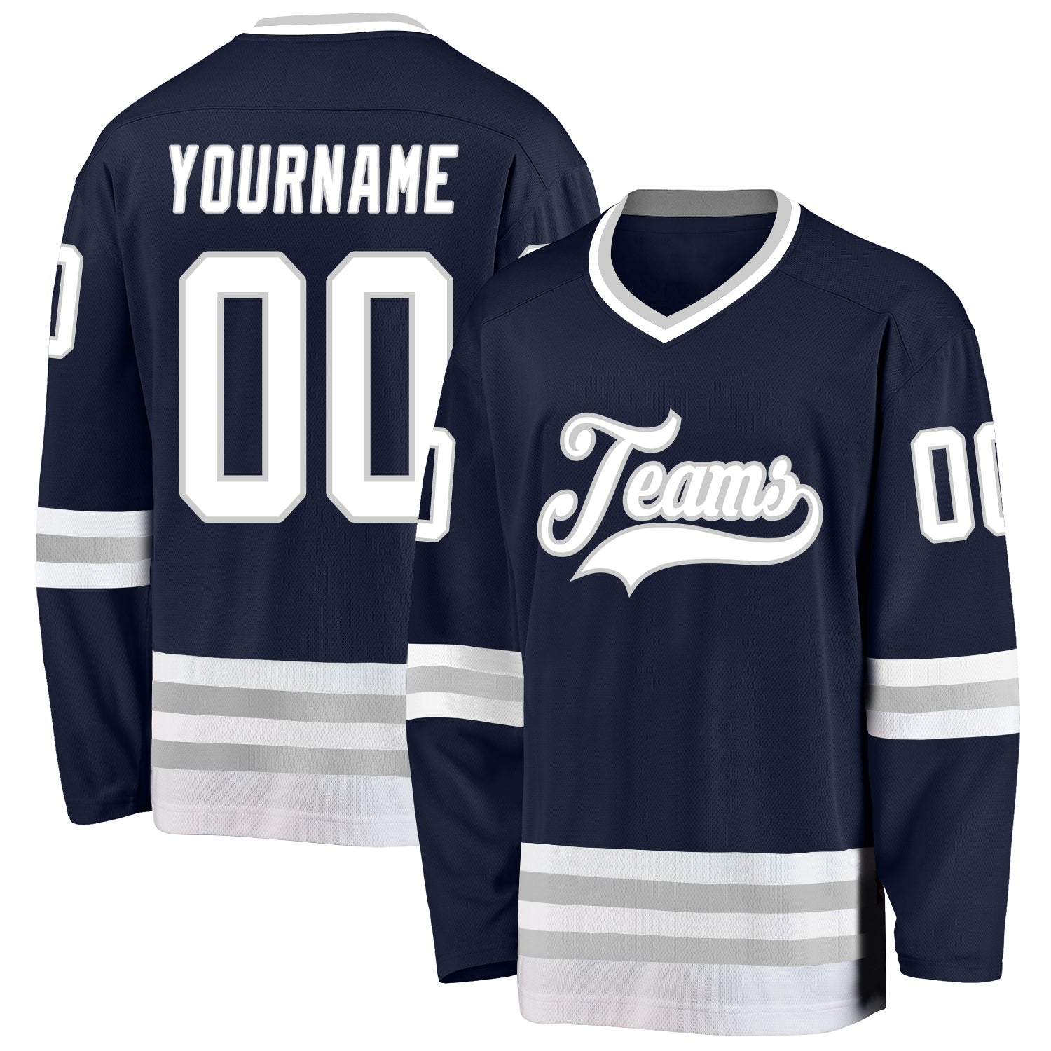 Custom Navy White-Gray Hockey Jersey - Main View