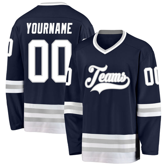 Custom Navy White-Gray Hockey Jersey - Main View